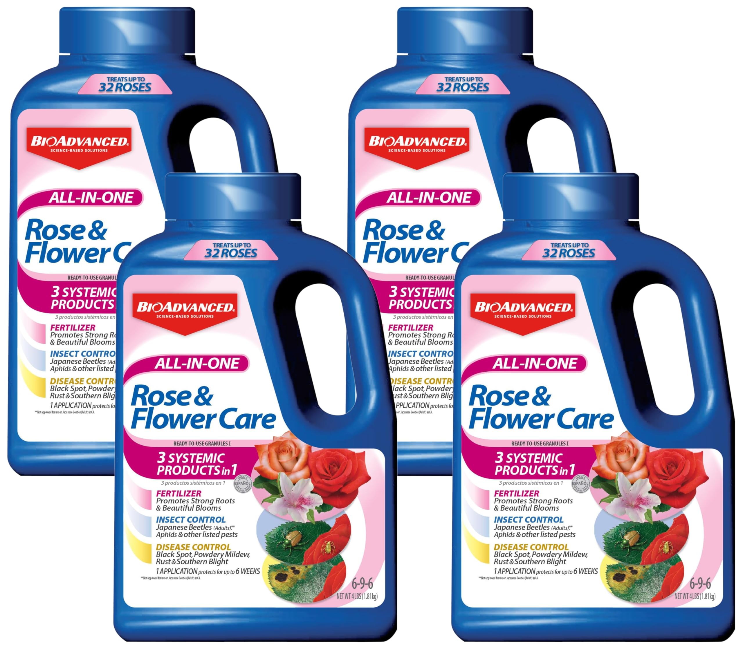 BioAdvanced All-in-One Rose and Flower Care I, Granules for Insects 4 lb (Pack of 4)