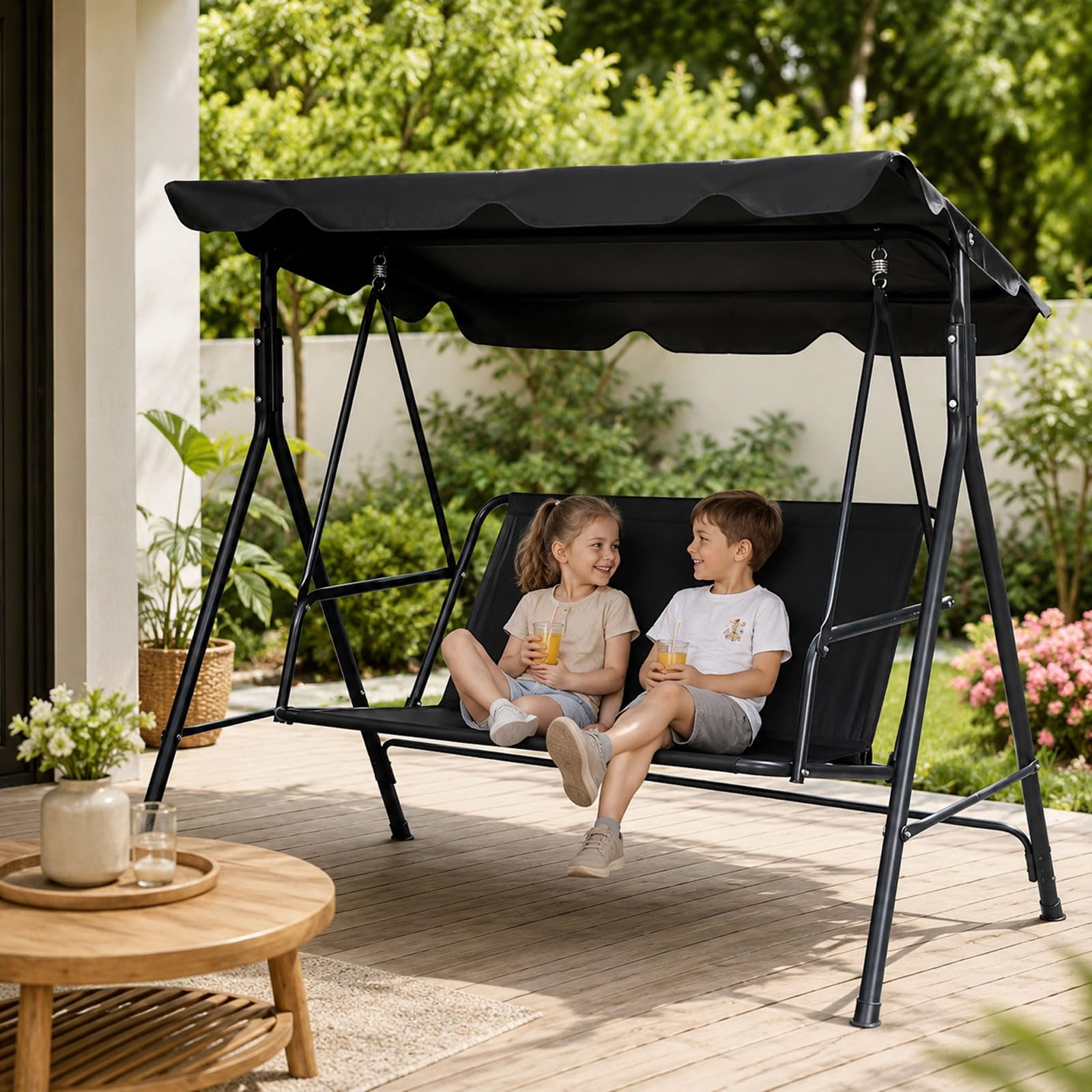 Hollywoodschaukel Sitzbezug, Gartenschaukel Bezug, 900D Oxford Wasserdicht Reißfest, UV Schutz, Outdoor Schaukel Polster Ersatz für 2&3 Sitzer, Wetterfest Schutzbezug, 115x48x48cm (Schwarz)