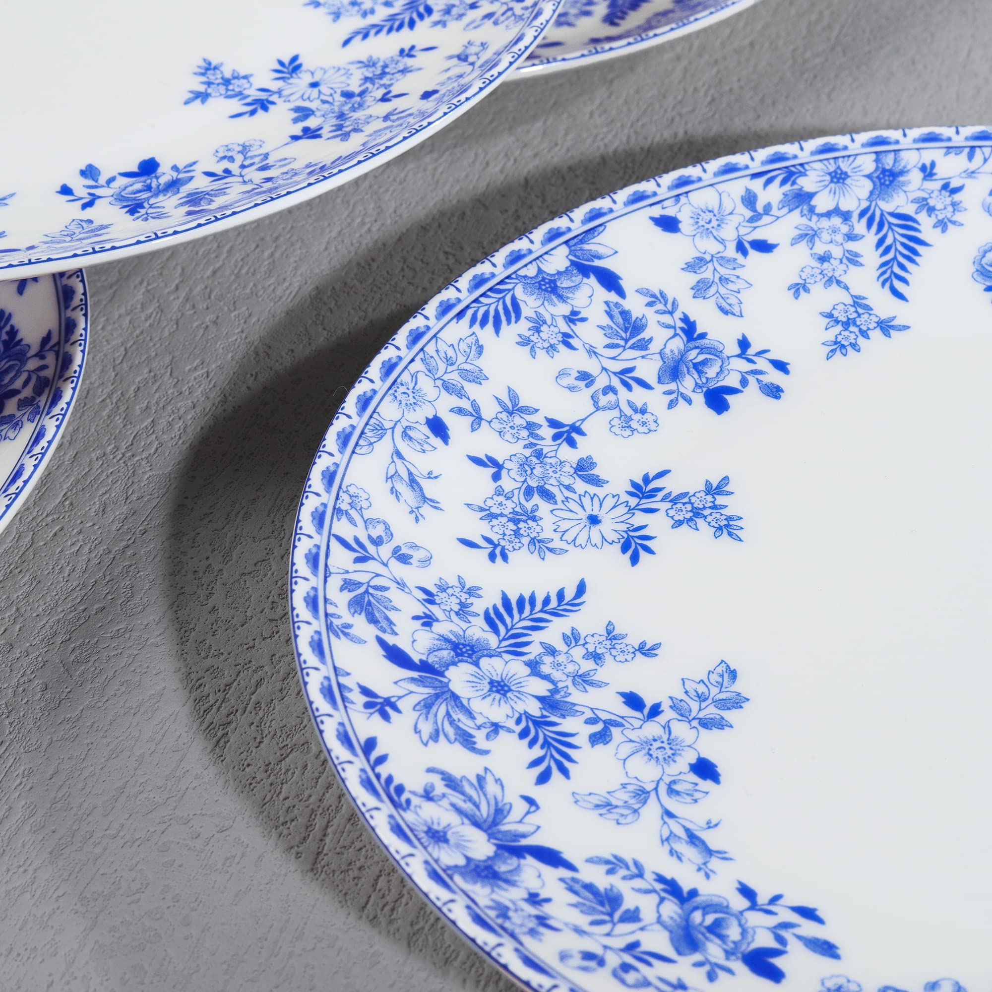 fanquare 20cm Floral Bone China Platos de Postre, Platos de Ensalada de Porcelana Azul y Blanca para Pasta, Set de 4 Platos Vintage