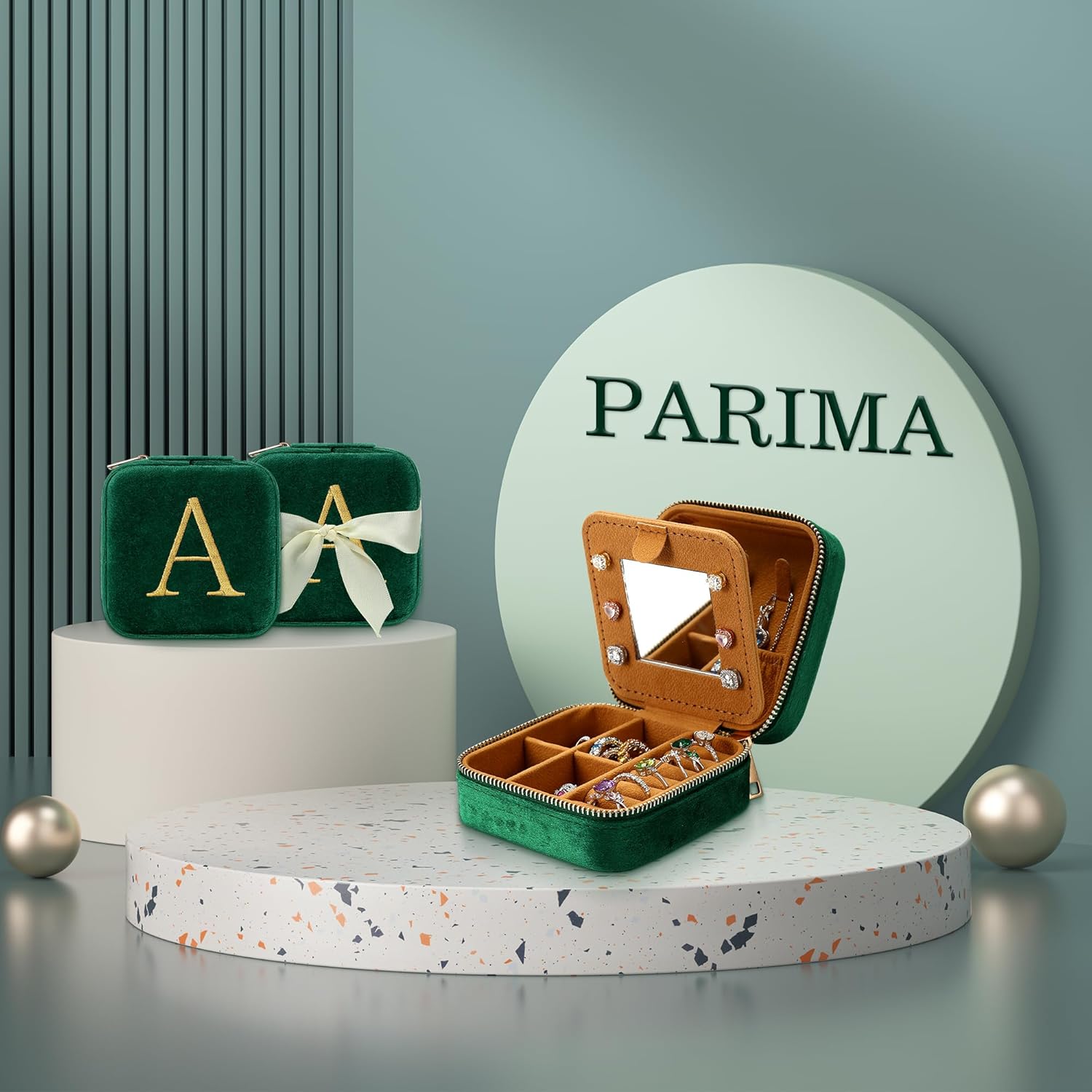 Parima Gifts for Women - Plush Velvet Travel Jewelry Case, Small Jewelry Box, Birthday Gift for Women Her, Personalized Gifts - Letter A, Green - Image 8