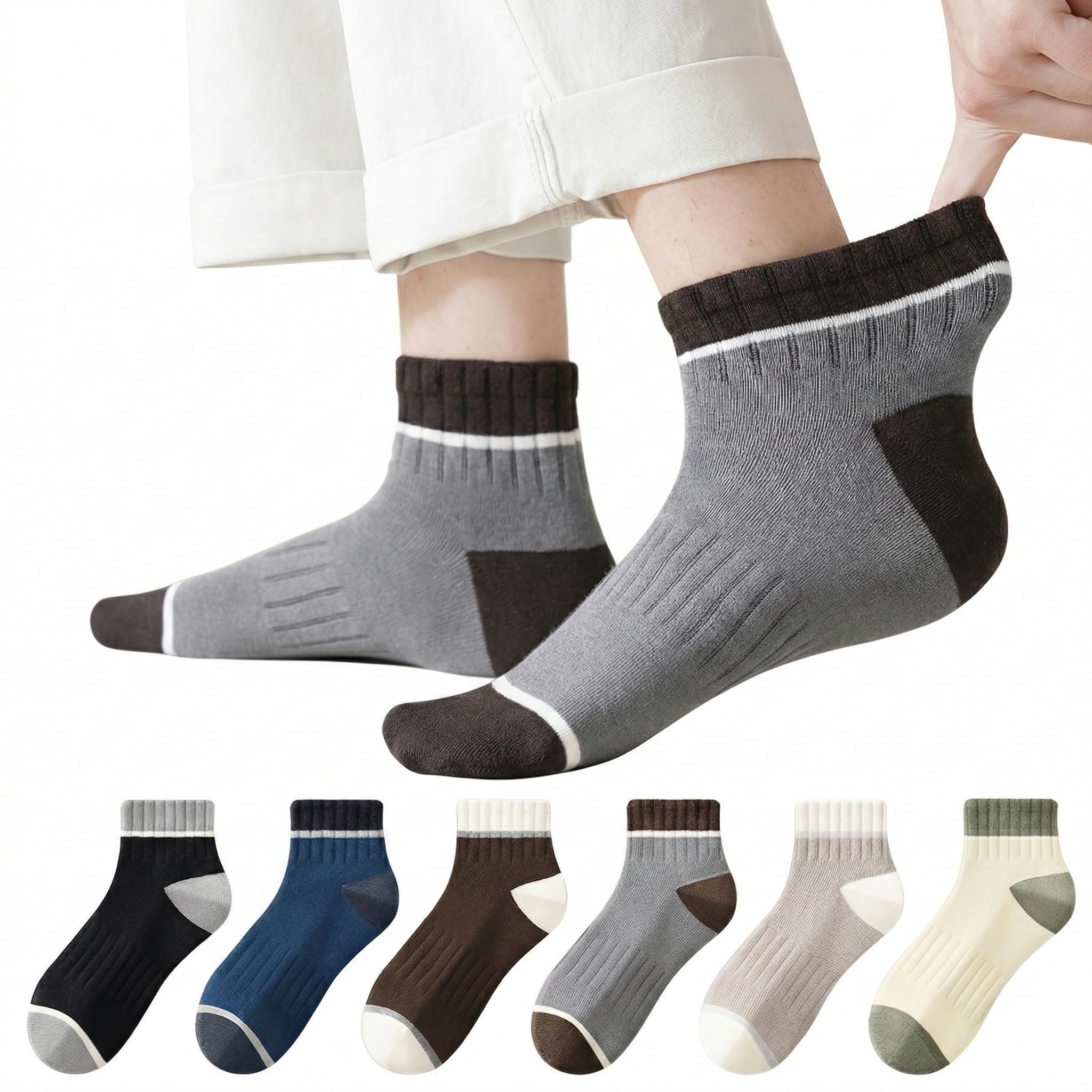 Premium Cotton Ankle Socks, Soft Ribbed Design, Color Block Style, No Smell, All-Day Comfort, 6 Pairs-picture-36