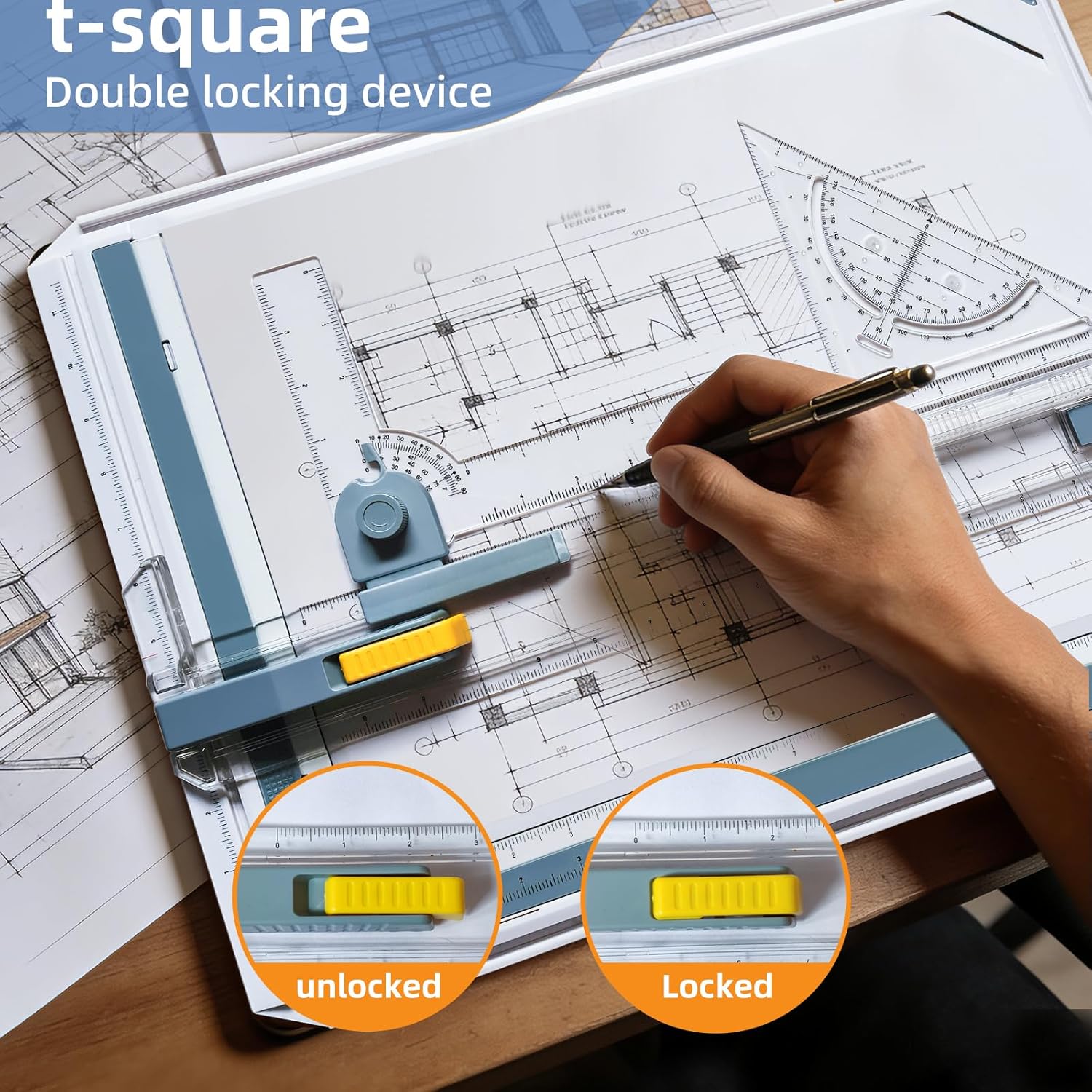 A3 Drawing Board Drafting Table Multifunctional Drawing Board Table with Clear Rule Parallel Motion and Angle Adjustable Measuring System, Inch