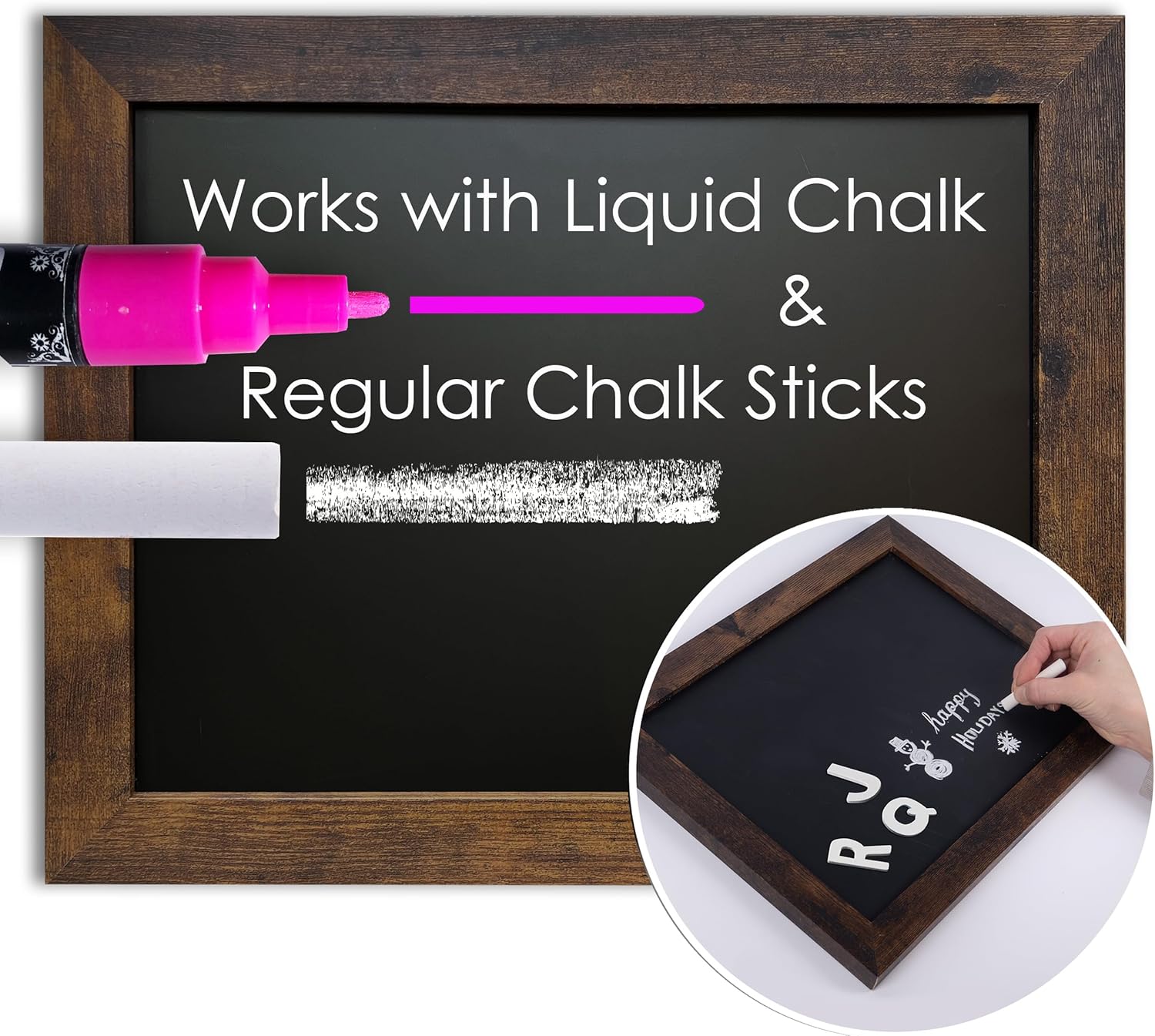 loddie doddie magnetic chalkboard - 11 x 14 in, rustic frame - easy-to-erase, stain-resistant chalkboard calendar for wall - magnetic bulletin board for photos & crafts - kitchen & office menu board rustic frame 11"w x 14"h