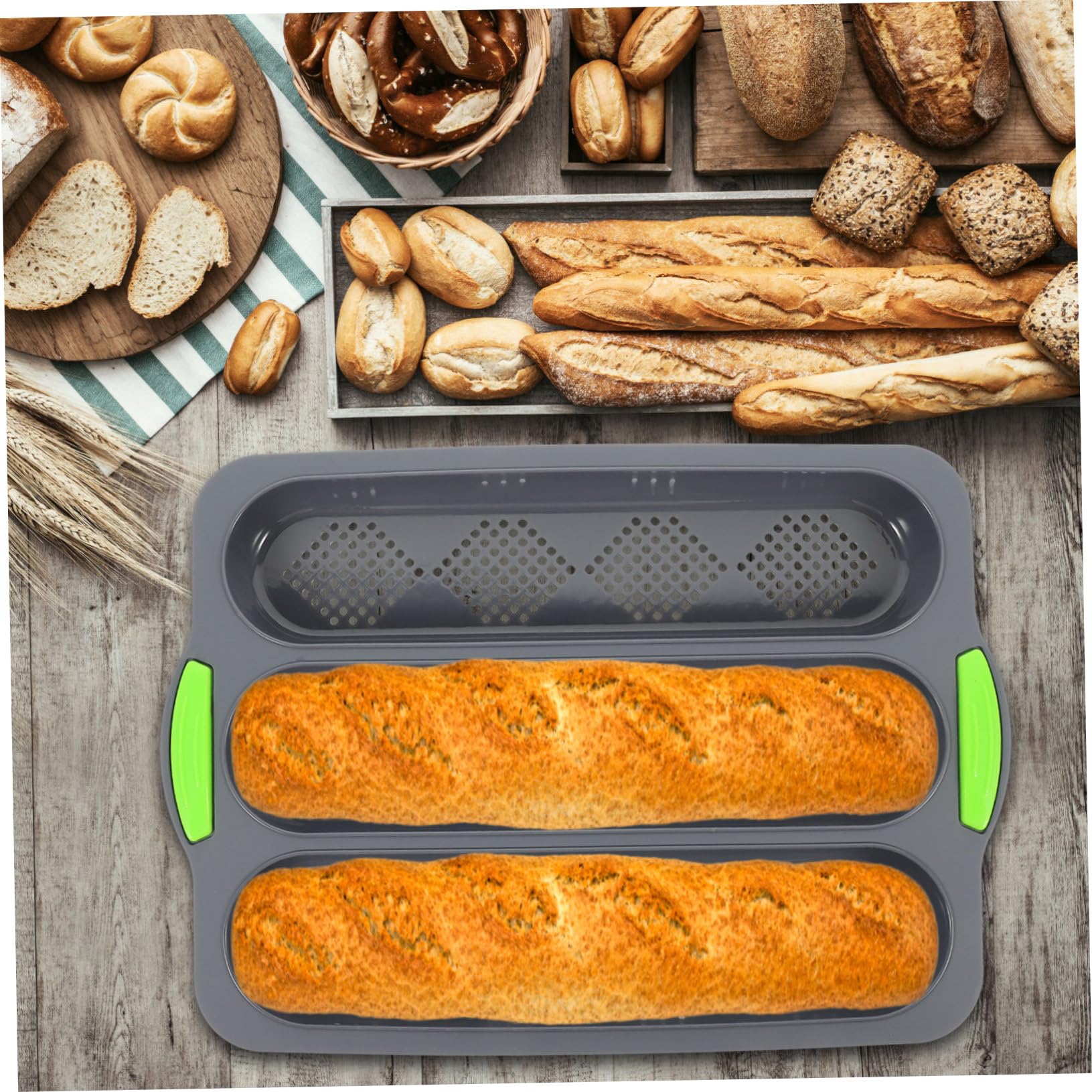 OKUMEYR Silicone No-stick Baking for Home Kitchen Slot Bread Pan Color for French Bread and Loaves Easy to Clean and - Baking Tool