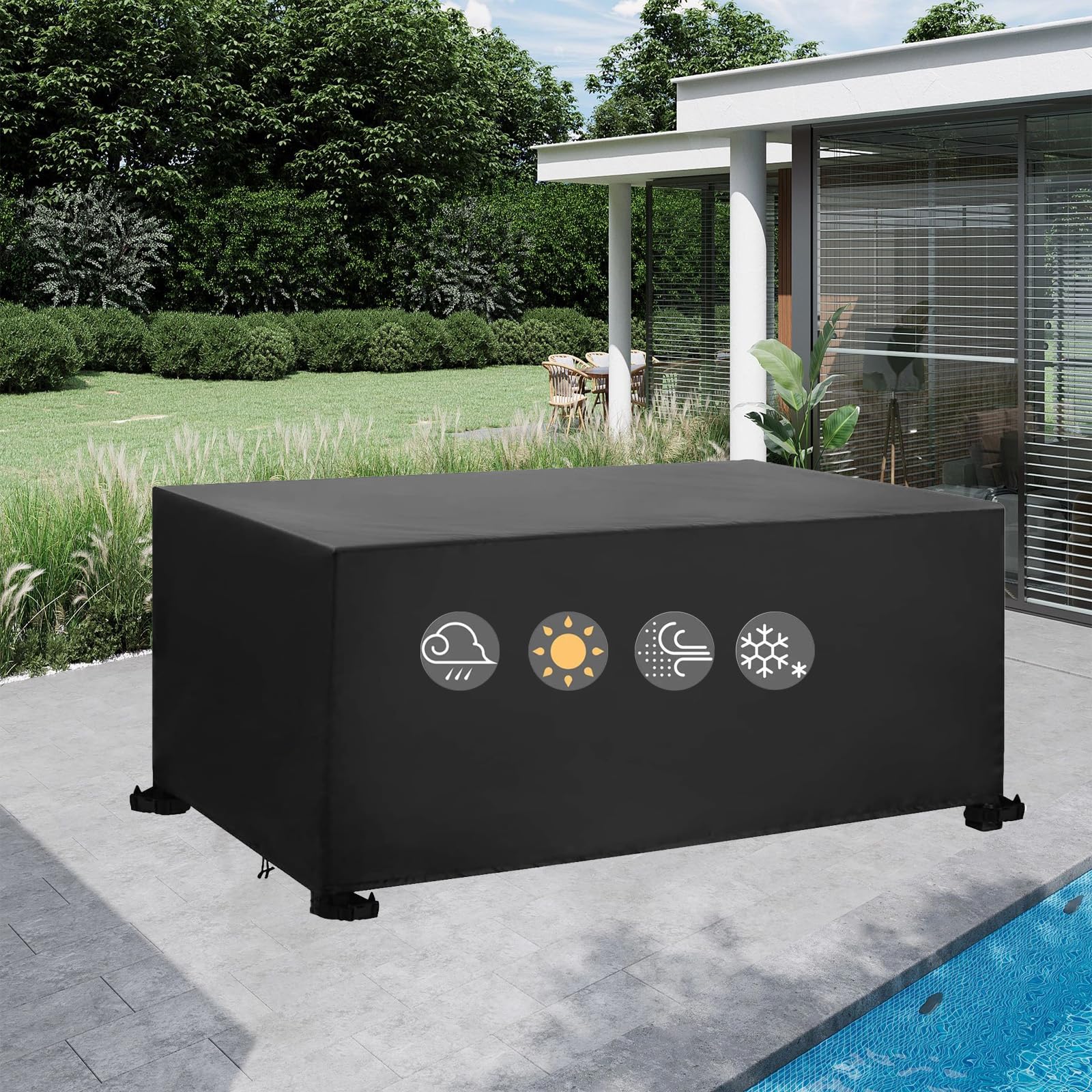 Gartenmöbel Abdeckung Winterfest 600D Oxford 240x230x100cm/LxBxH wasserdichte Schutzhülle Gartenmöbel Anti-UV Abdeckhaube für Gartentisch Terrassenmöbel Schwerlast, Regenschutz Staubfest