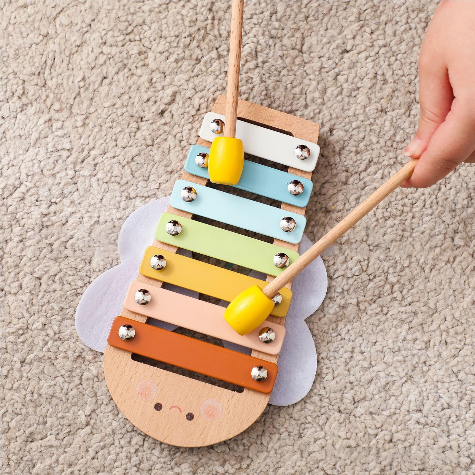 Montessori-Holzmusikinstrumente-Set, Naturholz, Tamburin, Xylophon, Maracas, Windspiel, frühes Lernen, Musikbildungsspielzeug für Kinder und Kleinkinder