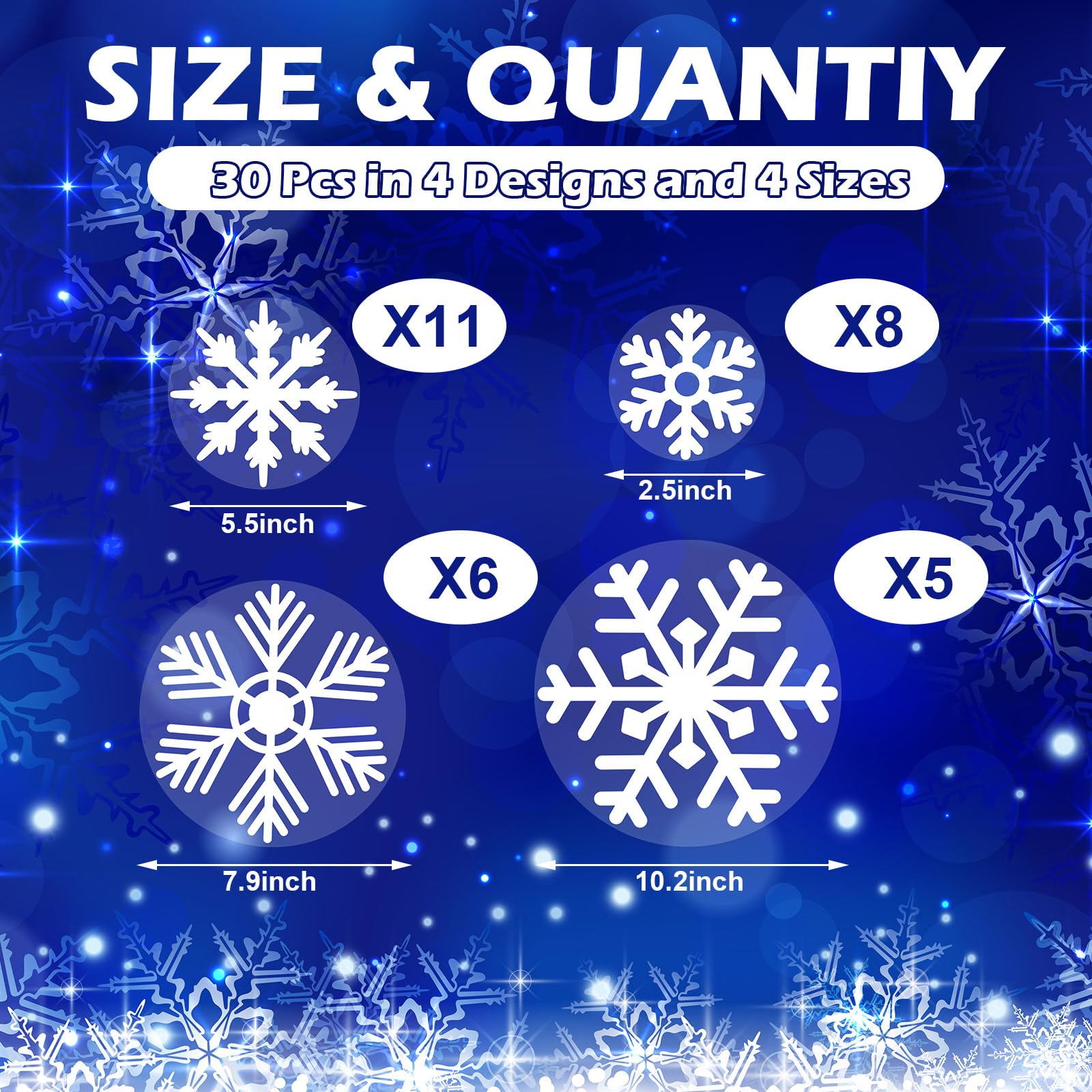 ReliThick 30 Pcs Snowflake Floor Decal Winter Snowflake Floor Sticker Removable Window Cling Christmas Self Adhesive Wall Decal for Xmas Decor Winter Party Supply(White)