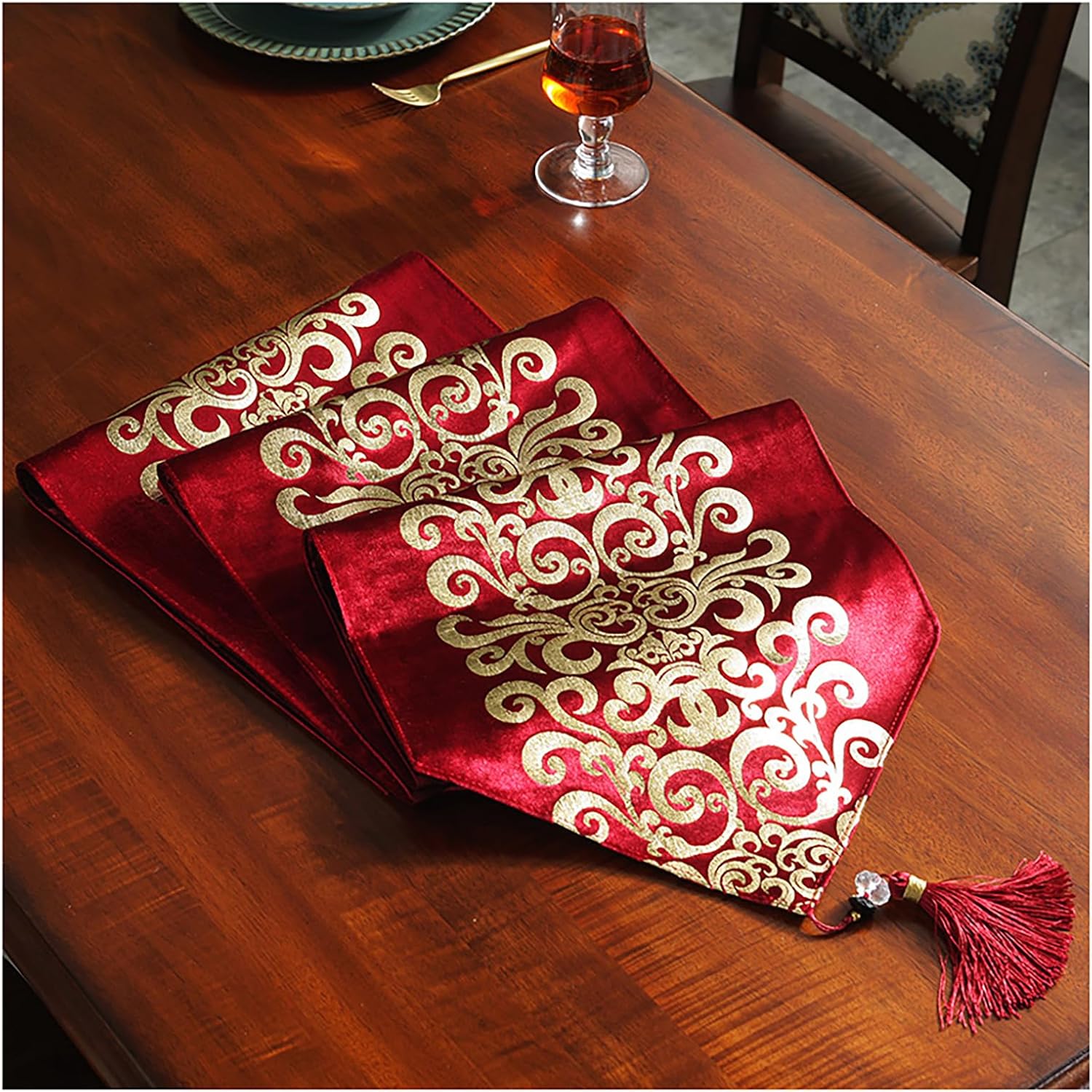 Table Runner, Gold Velvet Christmas Table Runner Winter Thick Thanksgiving Runner Christmas Table Decorations Tablecloth Dining Table Protector(Size:32×250cm,Color:Red)