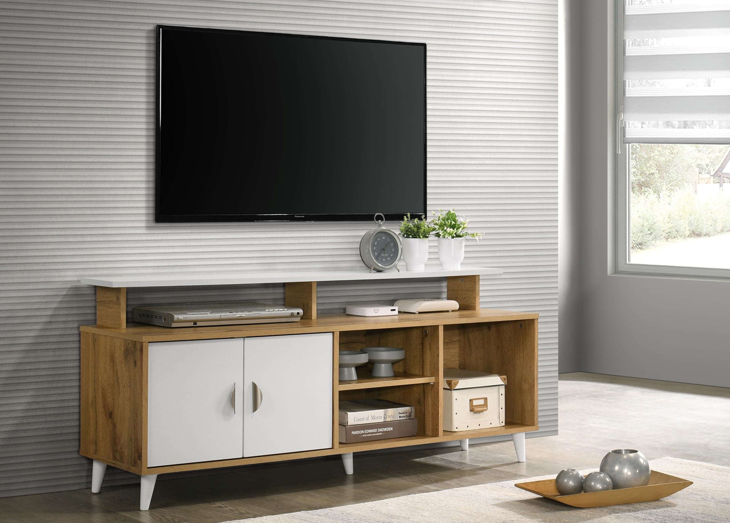 DeckUp Capella Engineered Wood TV Unit (Wotan Oak & White, Matte Finish)