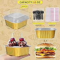 Vista 2 de Mini moldes para pasteles de 10 oz con tapas, paquete de 40 moldes de papel de aluminio para brownies, moldes desechables tipo ramekins
