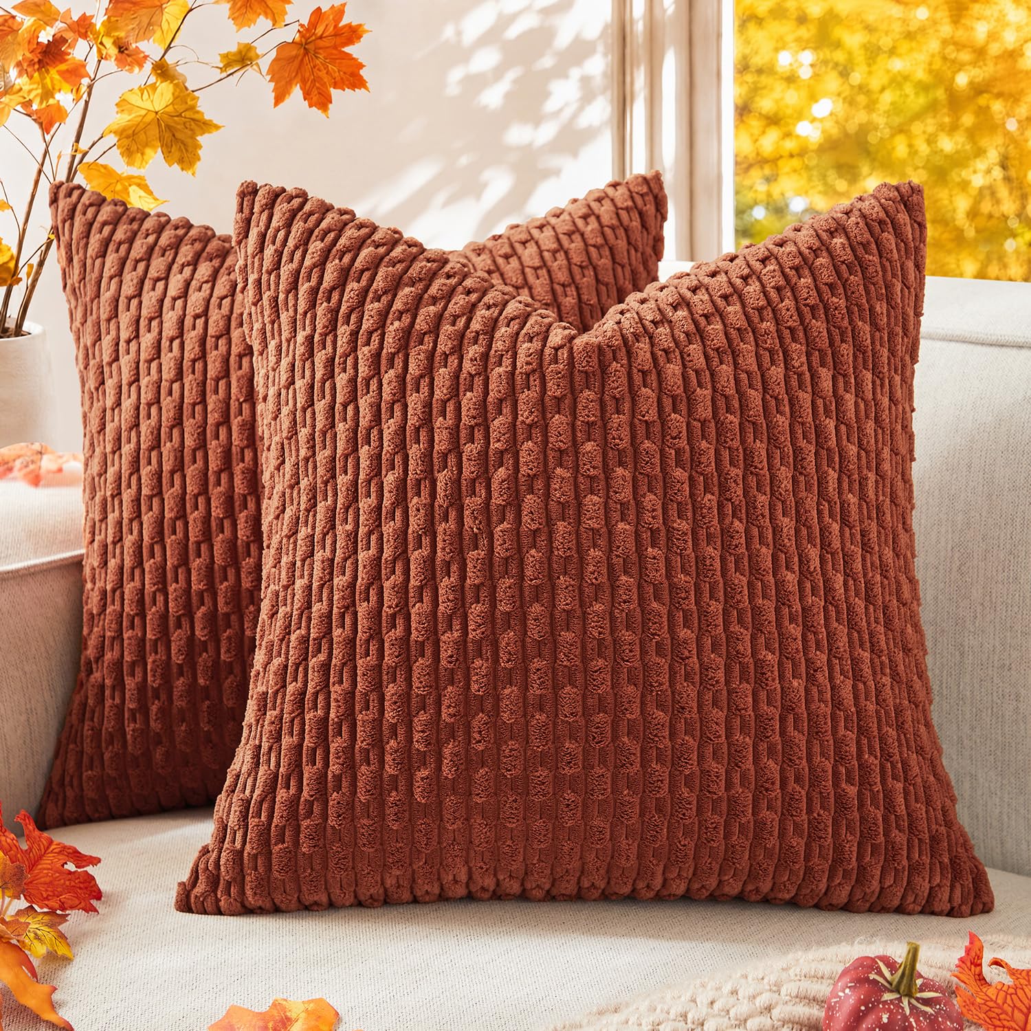 Kevin Textile Corduroy Cushion Covers 2pcs 50x50cm Dark Caramel