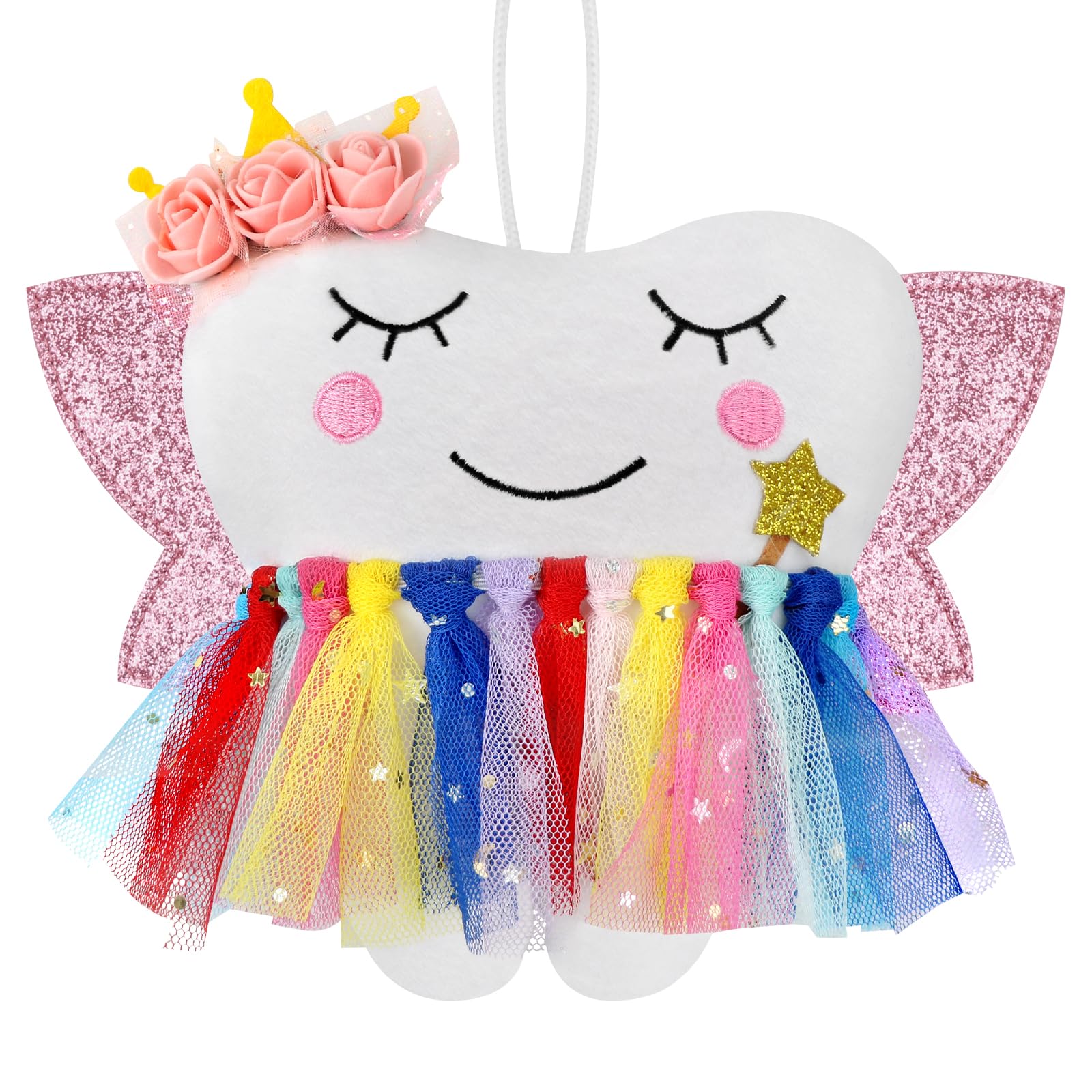 Tooth Fairy Pillow with Pocket for Girls Shiny Wings Tooth Fairy Bag Keepsake Gift for Girl (Colorful)