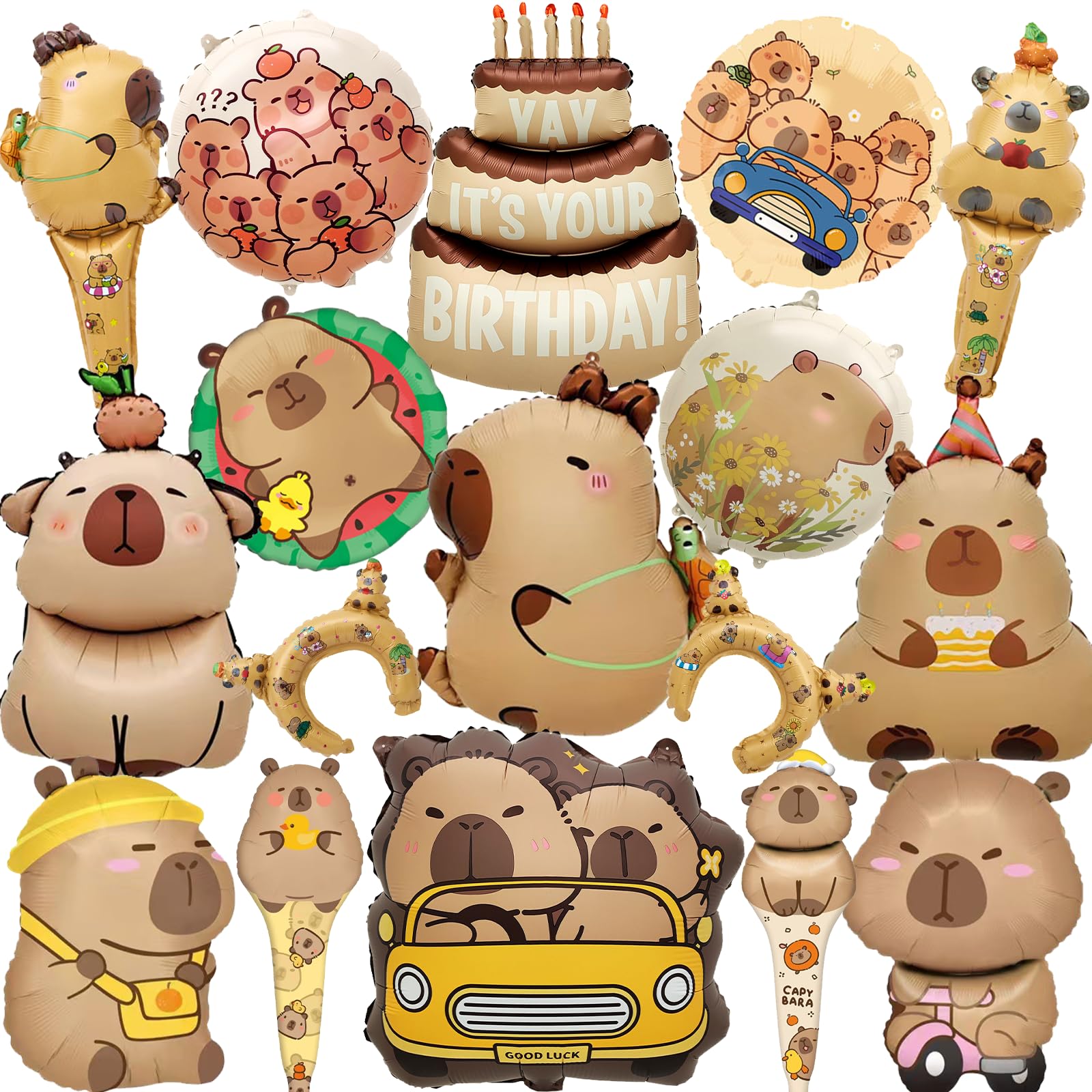 17 PCS Capyba Balloon Foil, Capyba Helium Balloons, Balloons Set, Suitable for for Kids Birthday, Baby Shower, Themed Party Decorations
