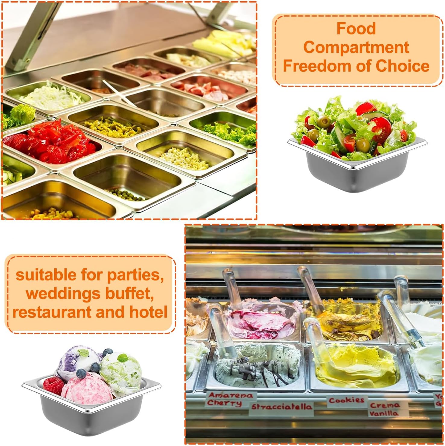 1/2 Half Size Steam Table Pans, 4 Pack 2.6 Inch Deep Stainless Steel Hotel Pan, Restaurant Steam Table Pans for Chafing Dishes, Breading Trays for Hotel, Party, Buffet, Catering Supplies