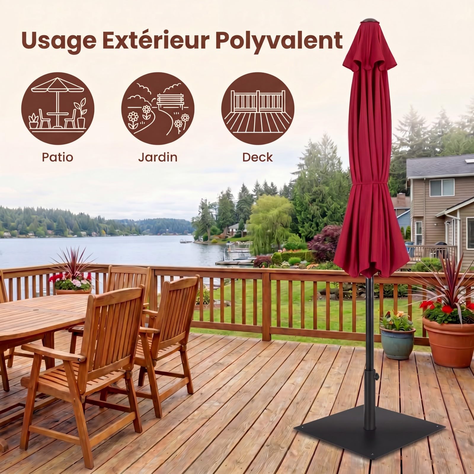 RELAX4LIFE Pied de Parasol Lourd en Métal 16 KG pour Poteaux φ41-49 MM, Support Parasol Carré avec 4 Patins Réglables, Socle Parasol Extérieur 50x50 CM pour Patio Terrasse Jardin (Noir)