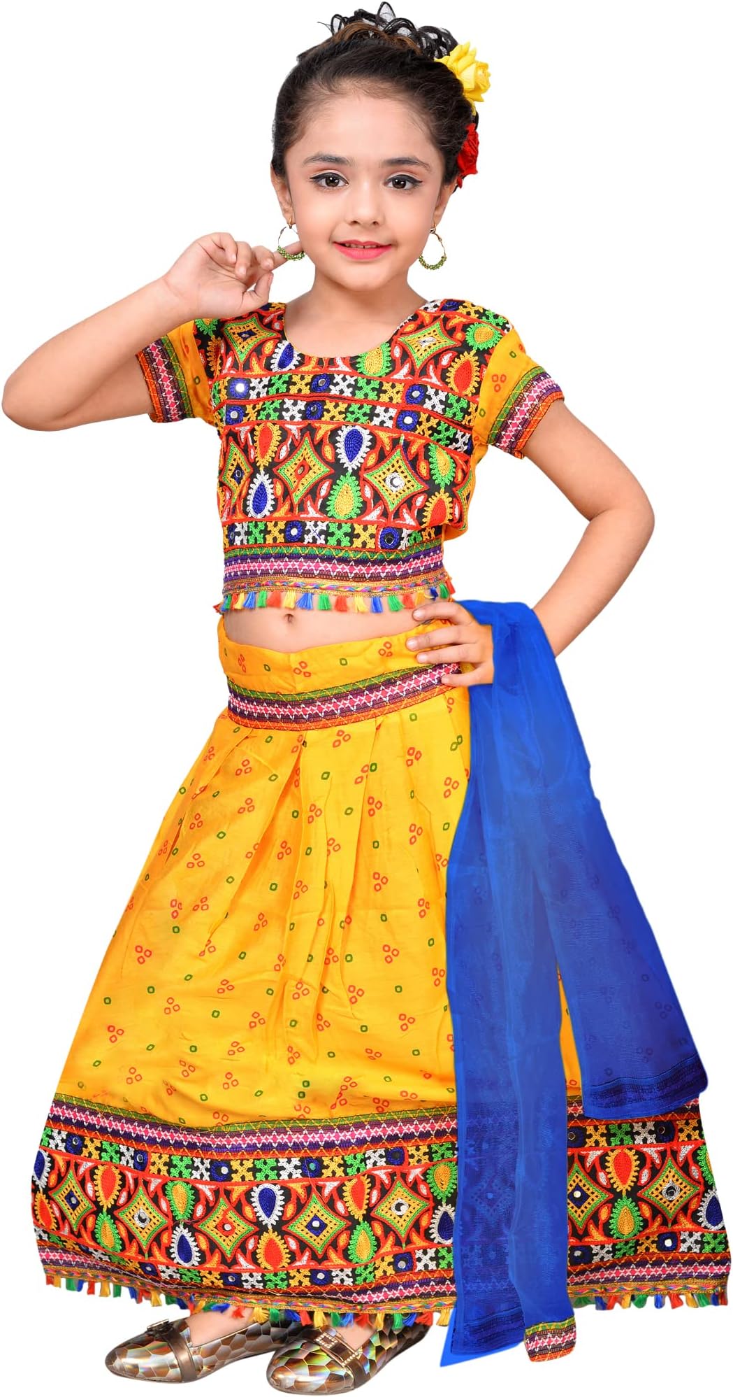 AHHAAAAKids Ethnic Cotton Blend Radha Dress Lehenga Choli Chania Choli Set For Baby Girls