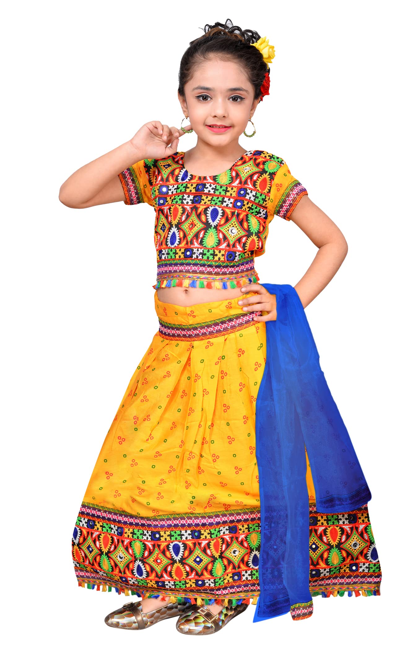 AHHAAAA Kids Ethnic Cotton Blend Radha Dress Lehenga Choli Chania Choli Set Baby Girls Red