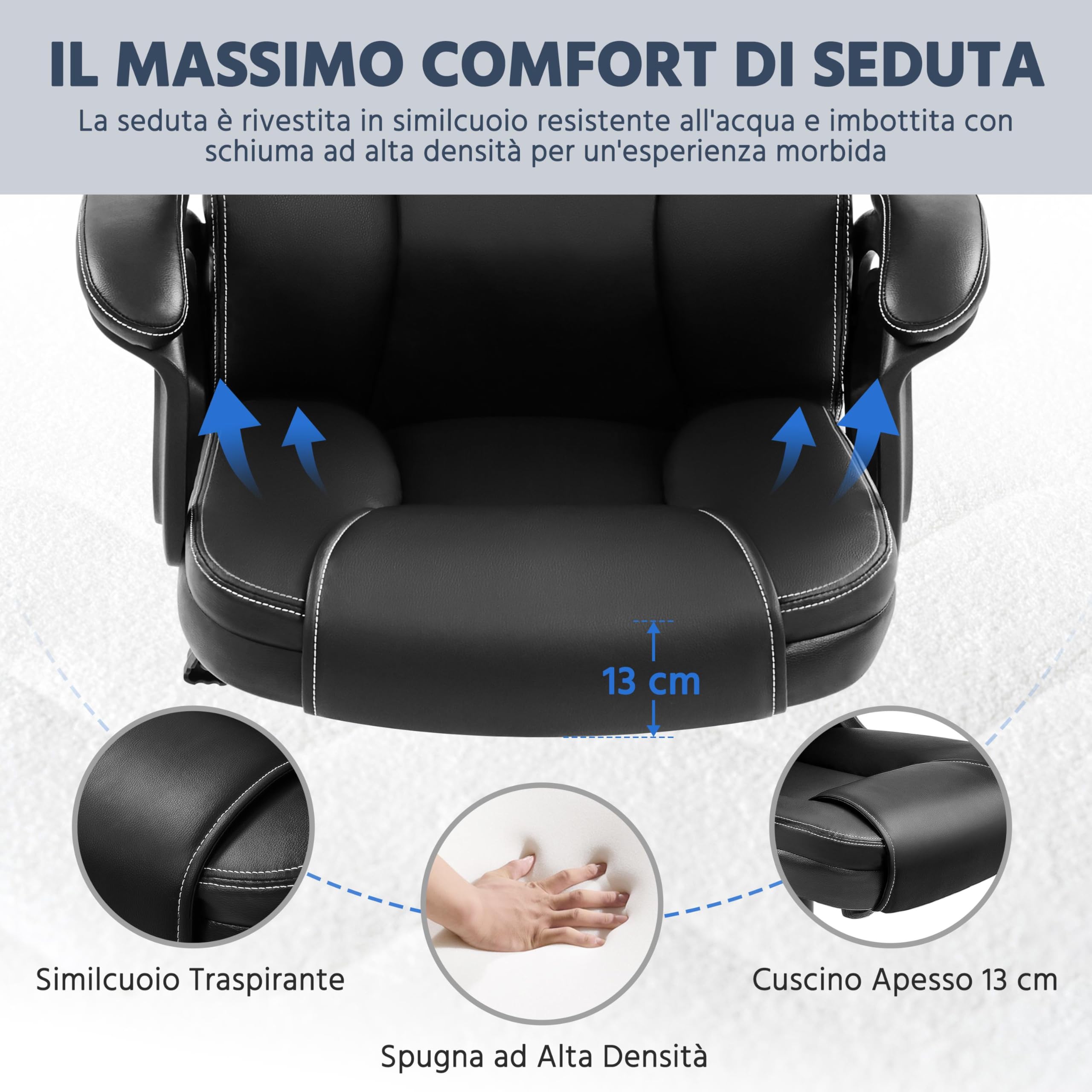 Yaheetech Sedia/Poltrona Ufficio Presidenziale Ergonomica in Finta Pelle Imbottita Sedia da Scrivania a Rotelle Girevole Reclinabile a Dondolo Altezza Regolbile Nera