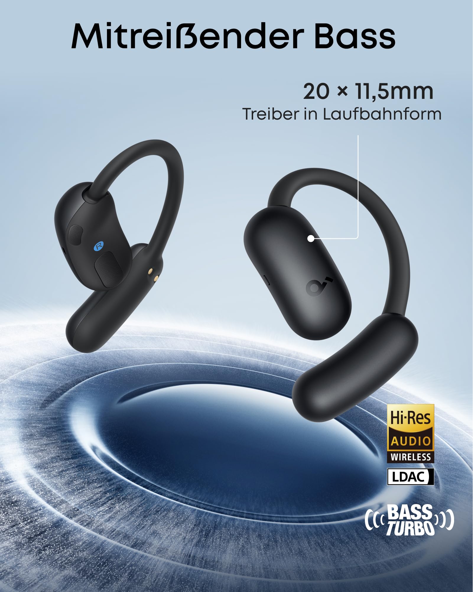soundcore AeroFit 2 by Anker, Open-Ear Kopfhörer, KI-Übersetzung, anpassbare Ohrbügel, Fester Halt, tiefer Bass, Hi-Res Audio, 42h Spielzeit, Bluetooth 5.4, kabellos Laden, IP55, klare Anrufe durch KI