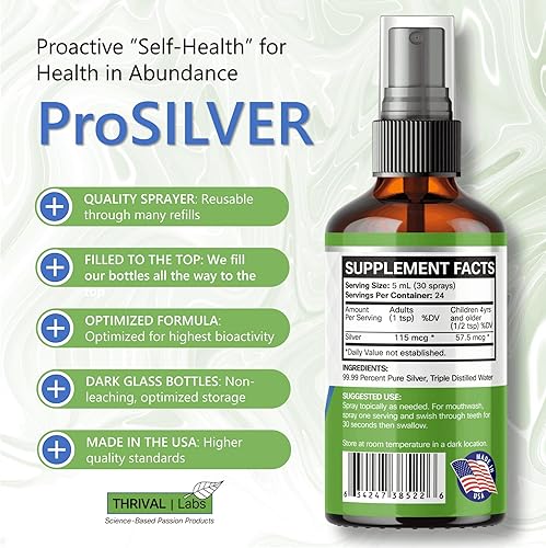 Miniatura 2 de ProSILVER - Líquido iónico de plata, optimizado de 20 PPM de plata líquida bio-activa para apoyo inmunológico, máxima absorción de plata iónica en