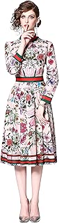 Women's 3/4 Sleeve Floral Print Button up Casual A-line Midi Dress - coolthings.us