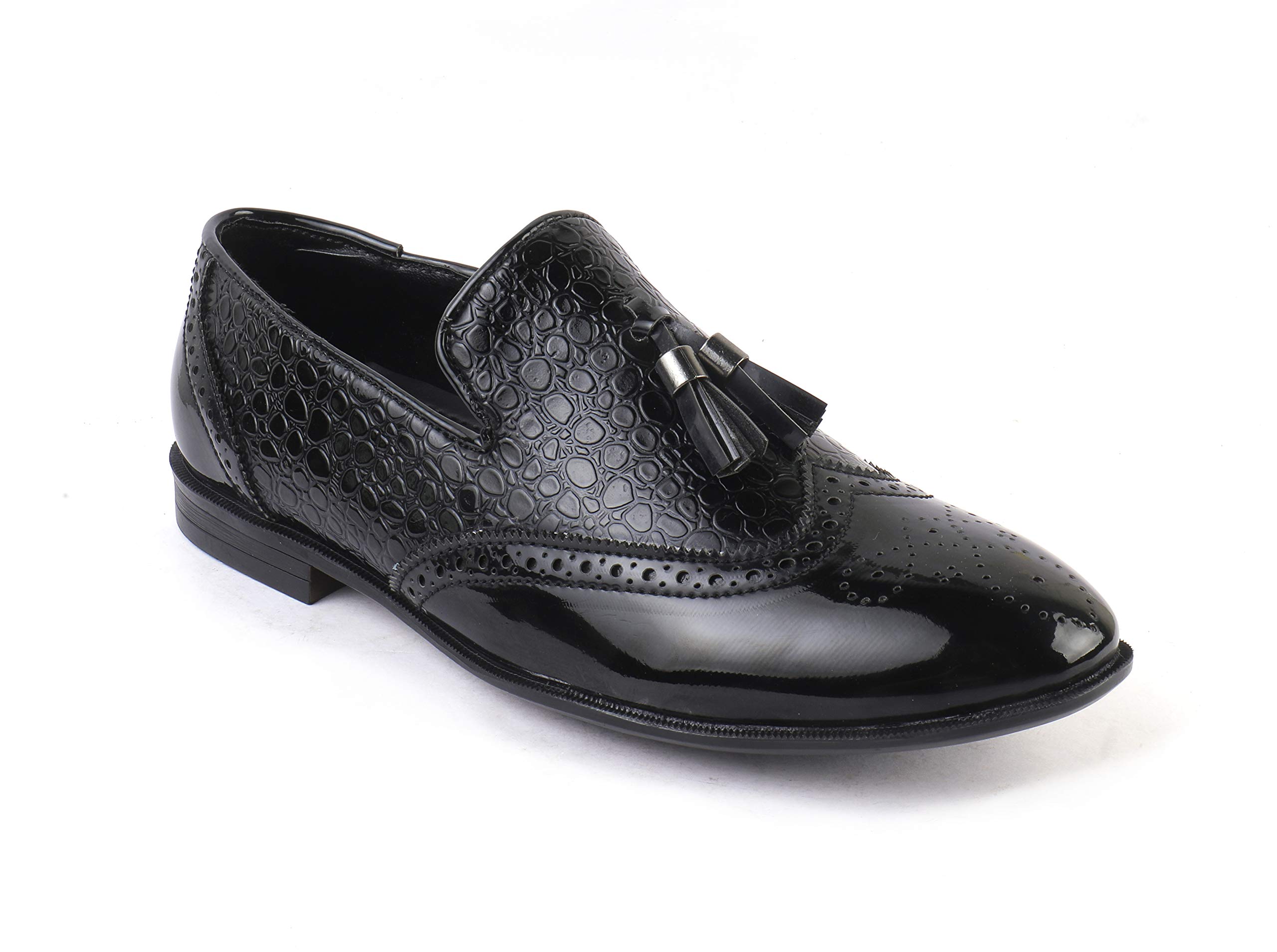 8004 Tassle Black Colour Shiny Patent Faux Leather Shoes for Men-image-28
