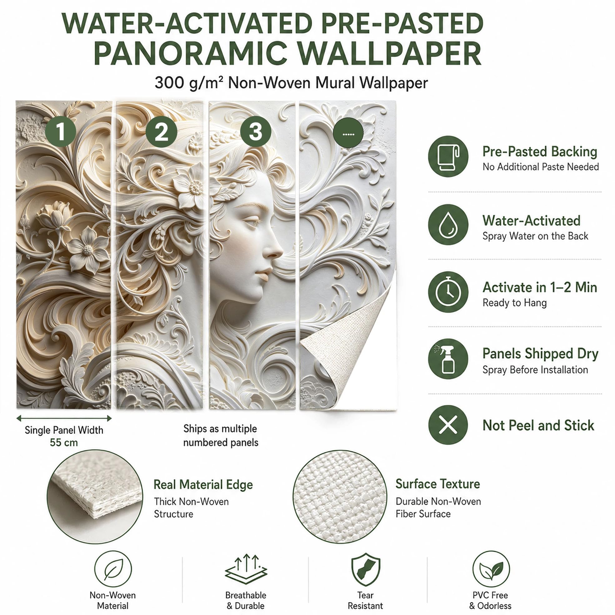 Papel Pintado Con Relieve 3D Mujer Elegante Papel Pintado Autoadhesivo Pared 260Cmx420Cm(Hxw) De Arte Moderno, No Tejido, Impermeable, Removible, Autoadhesivo, Para Dormitorio Y Sala De Estar,