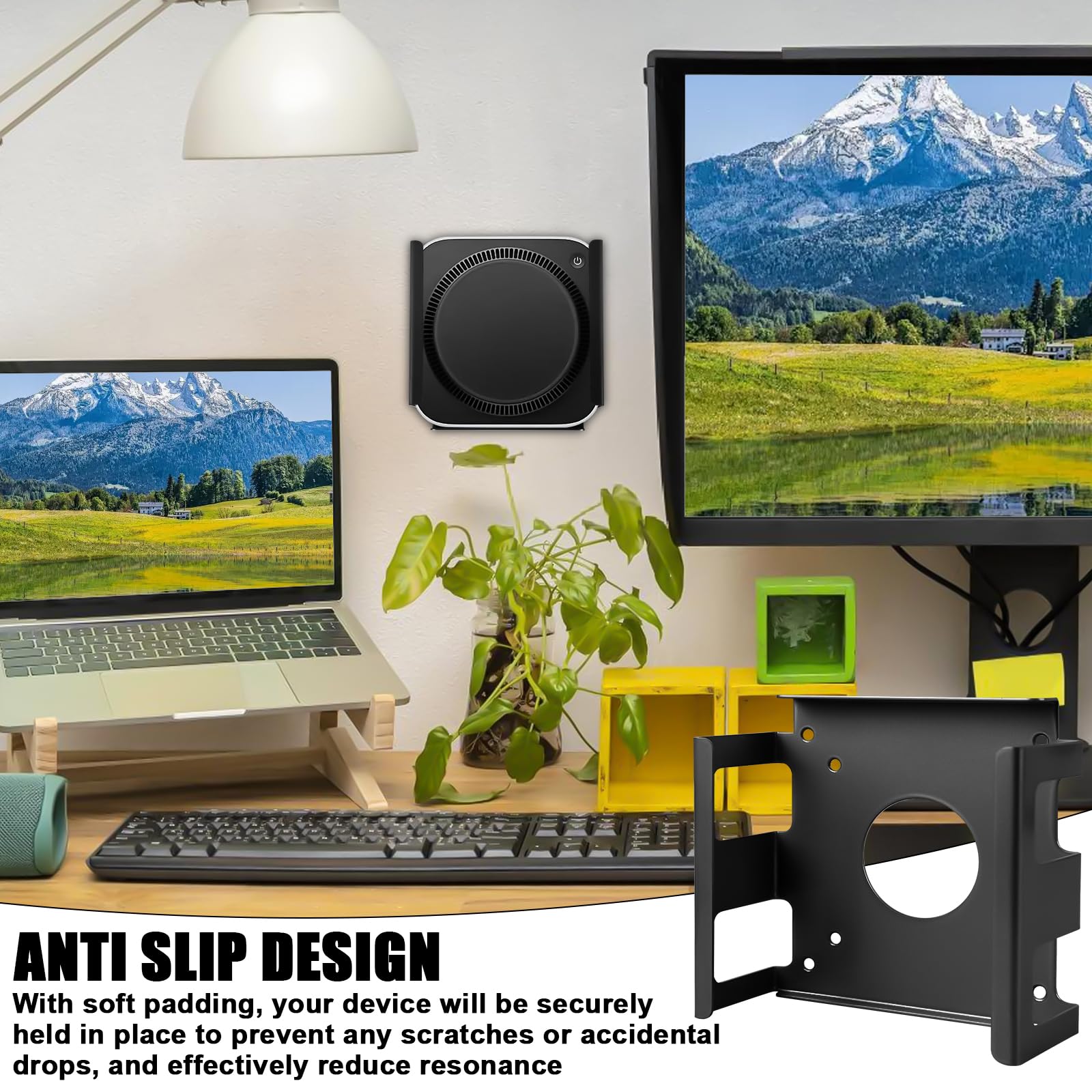 GBKDQQ Uchwyt pod stół Mac mini M4 ze stopu aluminium, 2024 Mac mini M4 Pro, uchwyt ścienny, kompatybilny z uchwytem do monitora VESA lub ścianką gipsową, z ochroną przed zadrapaniami i odprowadzaniem