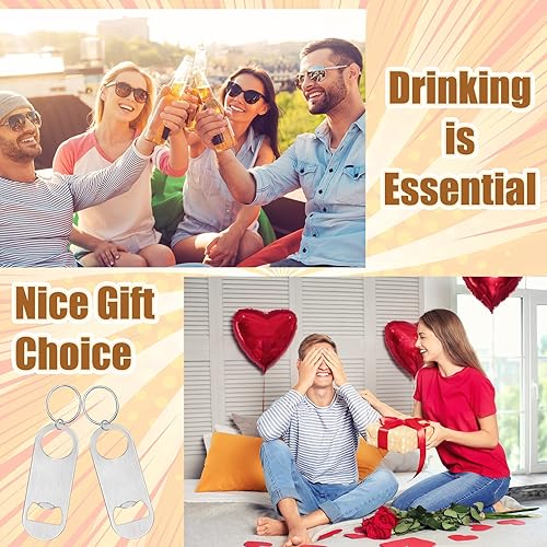 Miniatura 6 de Therwen 100 unidades de abridor de botellas plano de acero inoxidable a granel plateado de 3.5 x 1.3 pulgadas abrebotellas con llavero para hombres