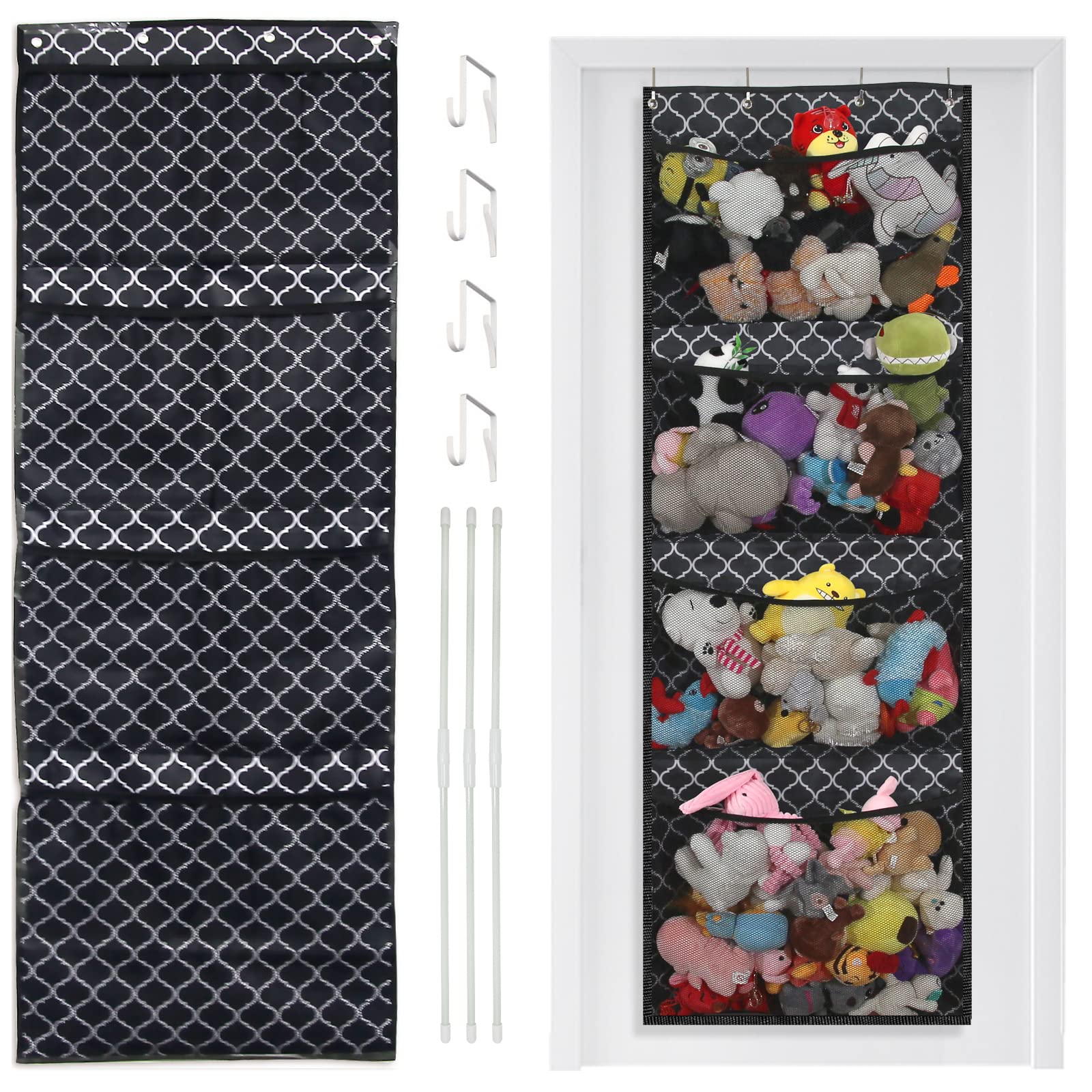 stuffed animal storage net -Over Door Hanging Organizer/Can store 60 to 80 plush dolls of 7-10 inches,Easy Installation,kids room organizers 4 Large Pockets Breathable Hanging Storage Pockets
