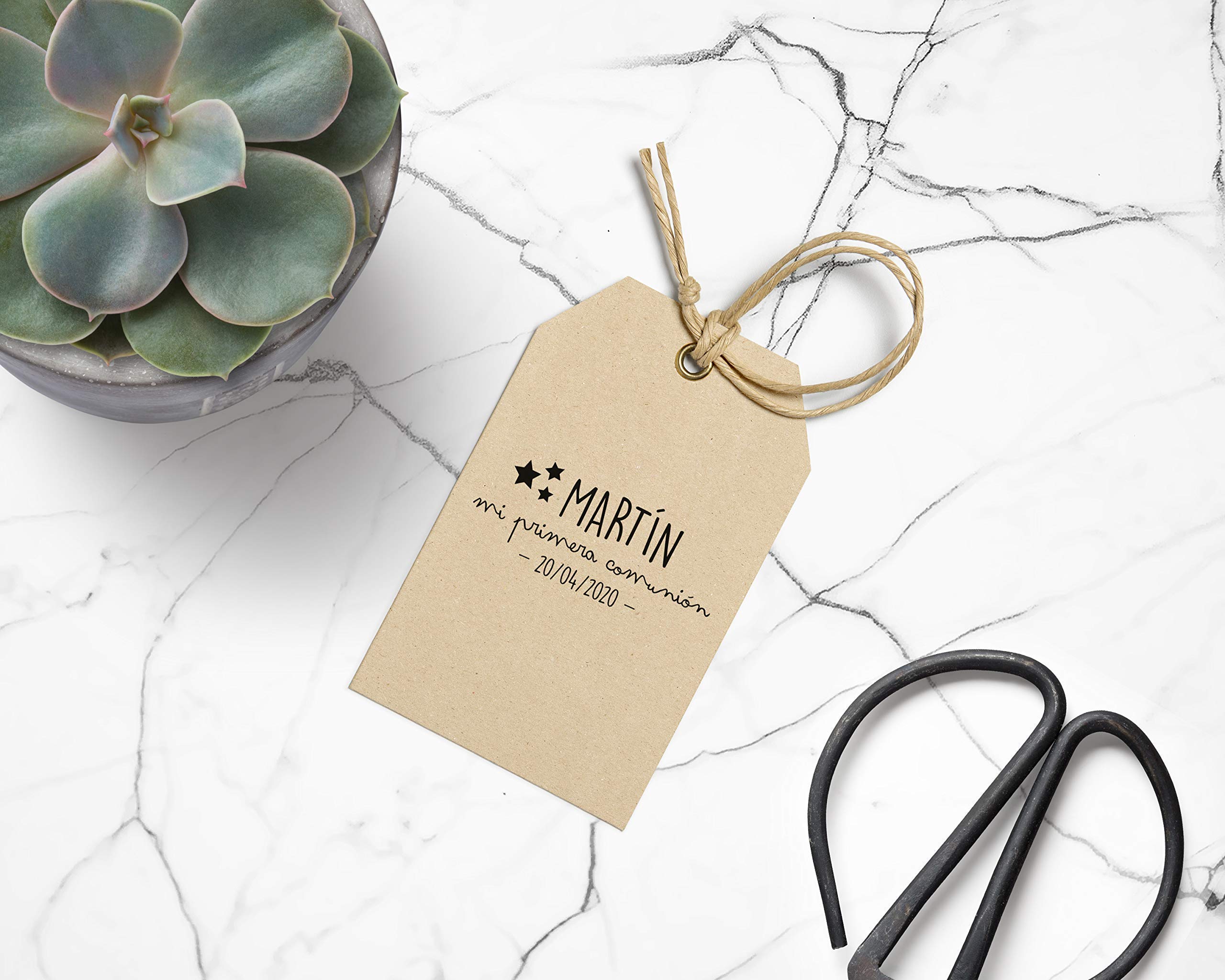 Stamp by Me | Sello Personalizado para Comunión | 4 Diseños | Sello de Madera | Sello de Comunión | Ideal para los Sobres e Invitaciones | Con Tampón de Tinta Opcional | Nombre y Fecha | Estrellas