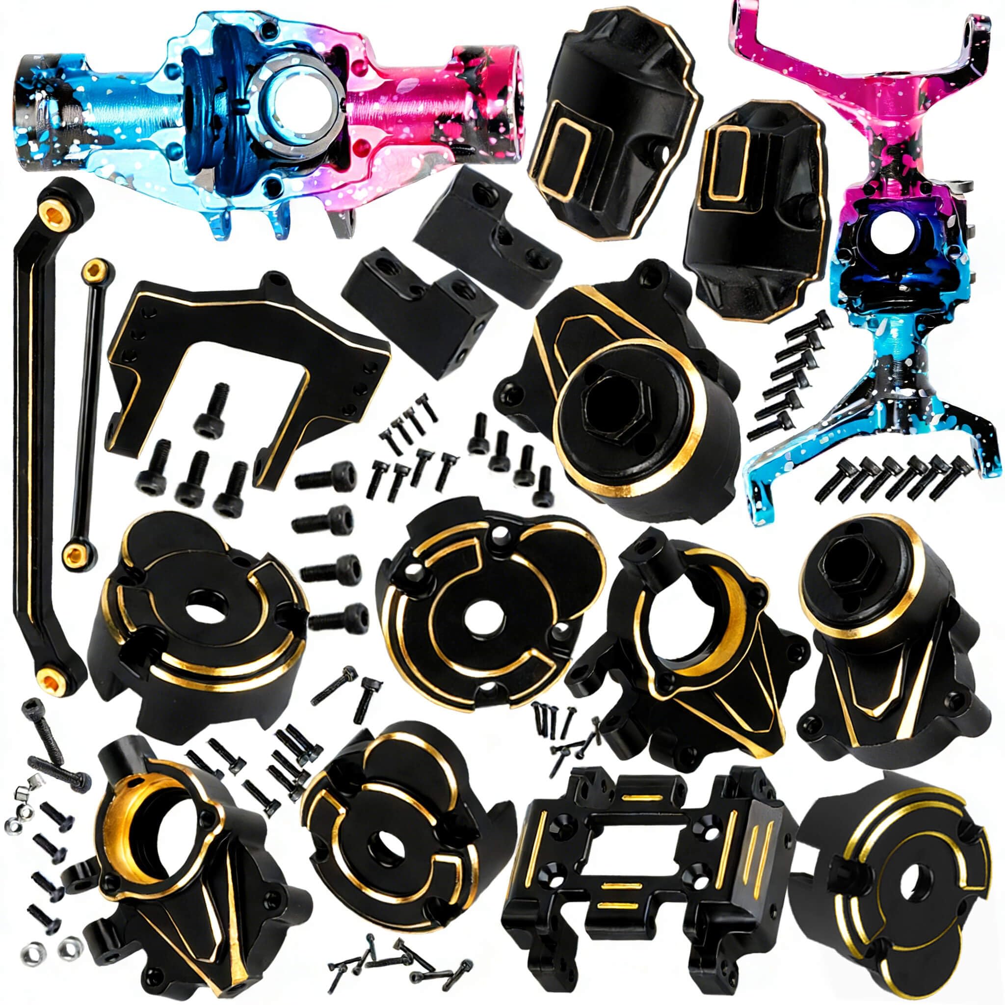 Hcespuos RC Upgrades Parts for 1/18 Red cat Ascent-18 RC Car,Front & Rear Portal Axles,Skid Plate,Outer Portal Housing,Brass Diff Cover,Servo Mount,Steering Knuckle,Links,Colour