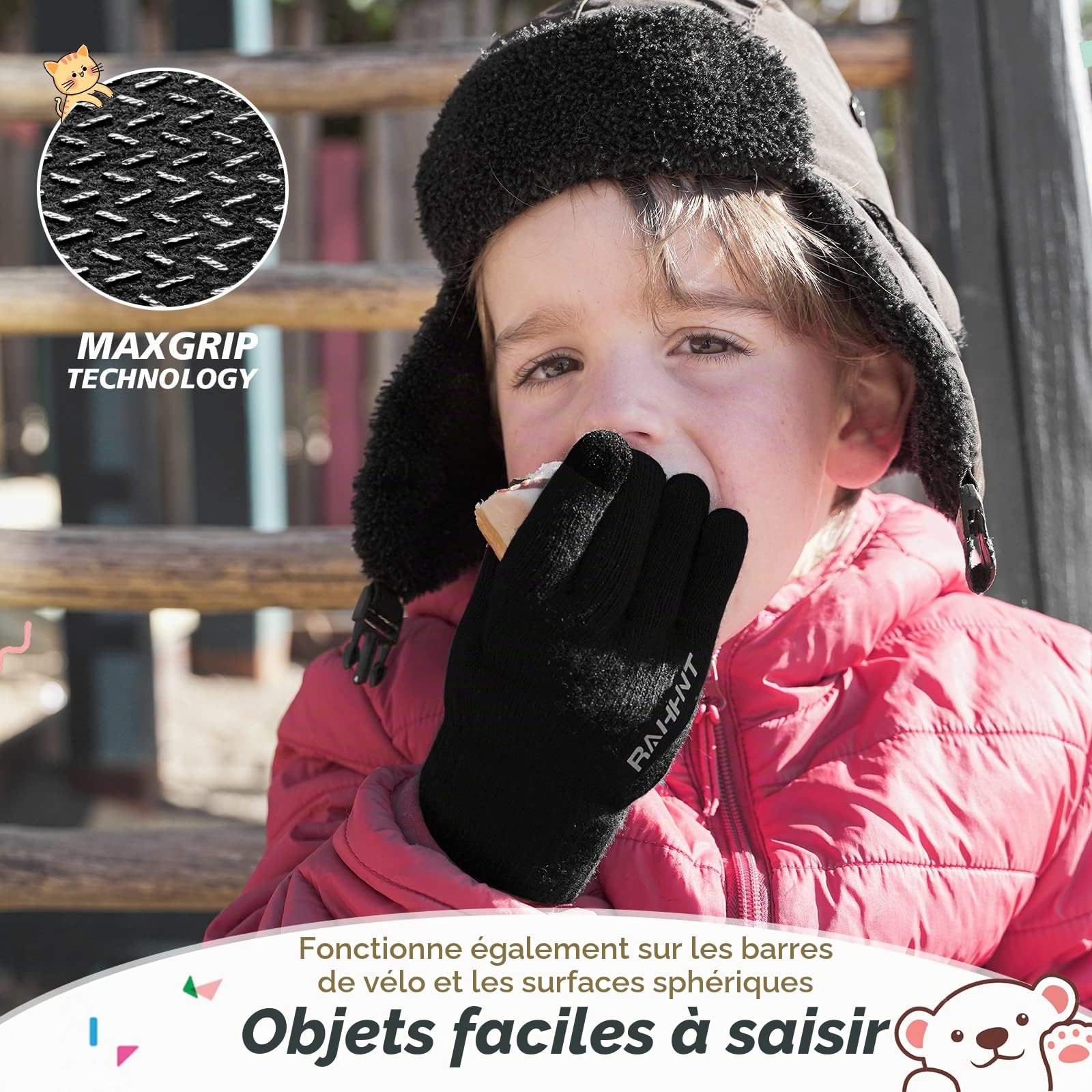 Gant Hiver Laine pour Enfants Garçons Filles - Tout-petits Tricot Thermique avec Doublure en Polaire Isolée 3-15 ans