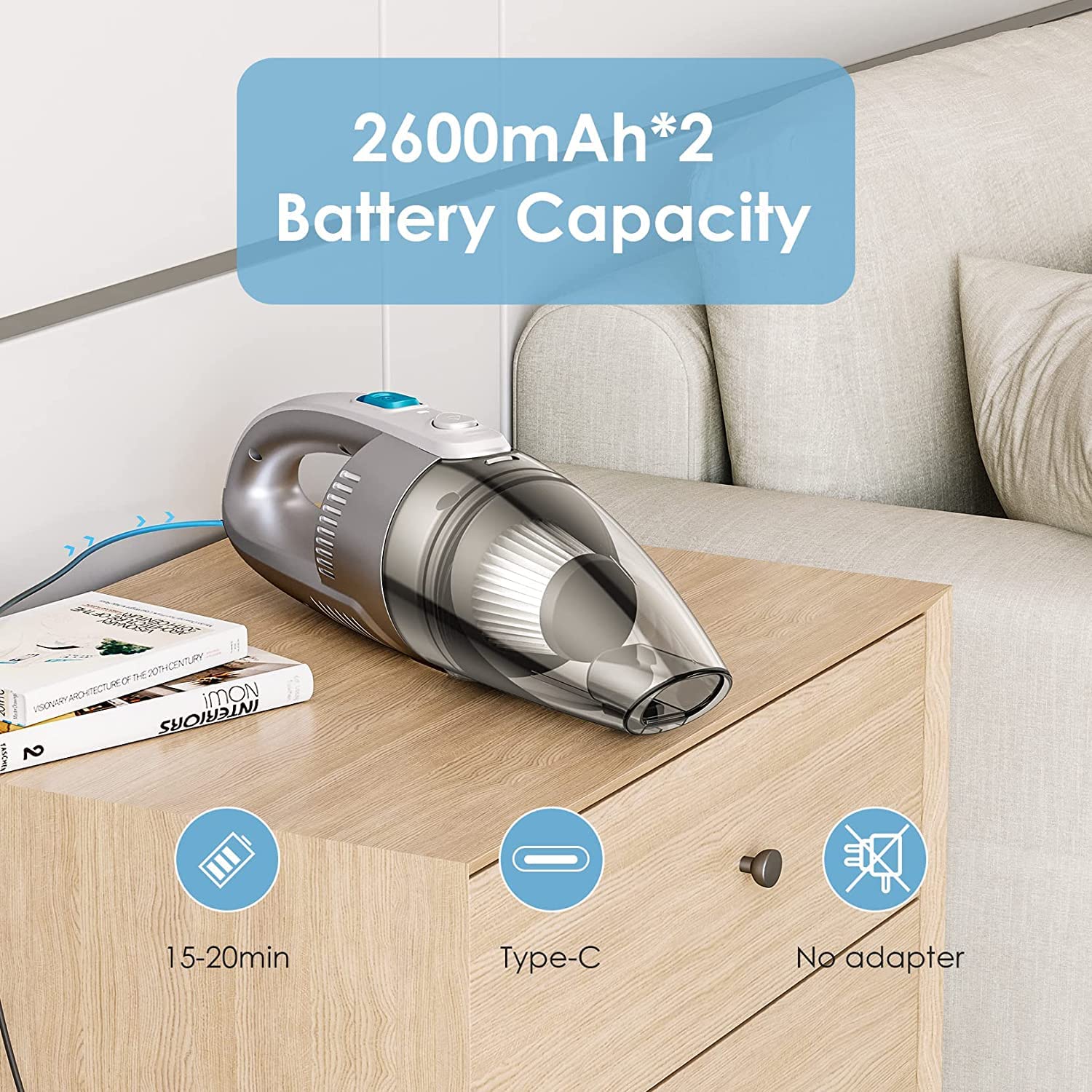 Oraimo Handheld Vacuum Cleaner for Home and Car | Powerful 120W Motor & 5.5 Kpa Suction Power | Ideal for Dust & Small Dirt Removal | Lightweight, Portable with Small Body | 2 Attachments 4