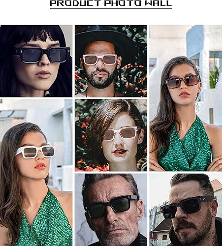 Miniatura 2 de HYLLE Lentes de sol cuadrados para mujeres y hombres, lentes de sol rectangulares gruesos de moda, color negro, protección UV400