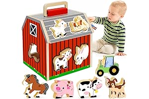 Wooden Farm Animals Toys for Toddlers with Take-Along Barn