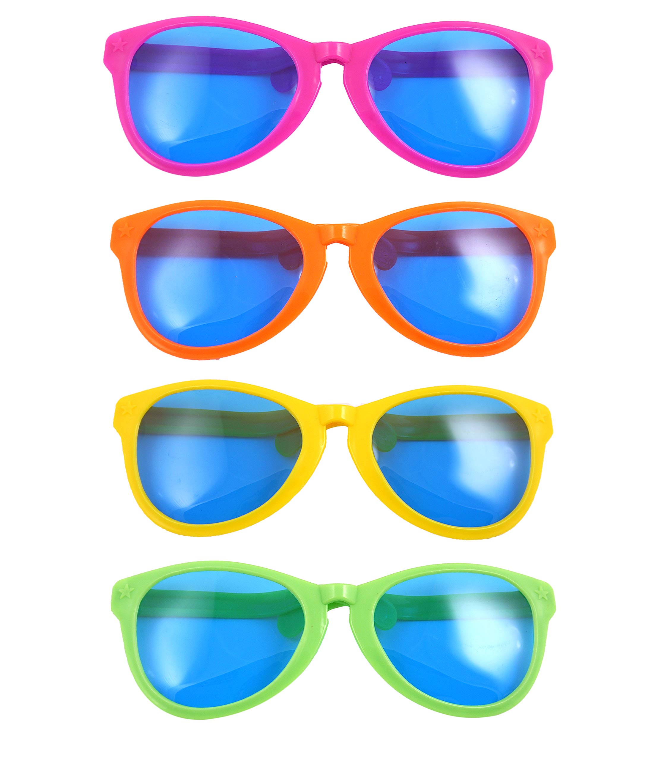 FNA Fashions 4-Pcs- 28cm Giant Novelty Joke Sun Glasses Set - Neon Pink, Orange, Yellow & Green Colours for Ultimate Fun
