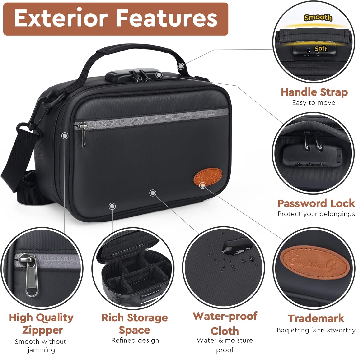 Large Storage Bag with 10 Small Items，Combination Lock, Portable Lock Bag Set Travel Case Great Gifts for Men, Black