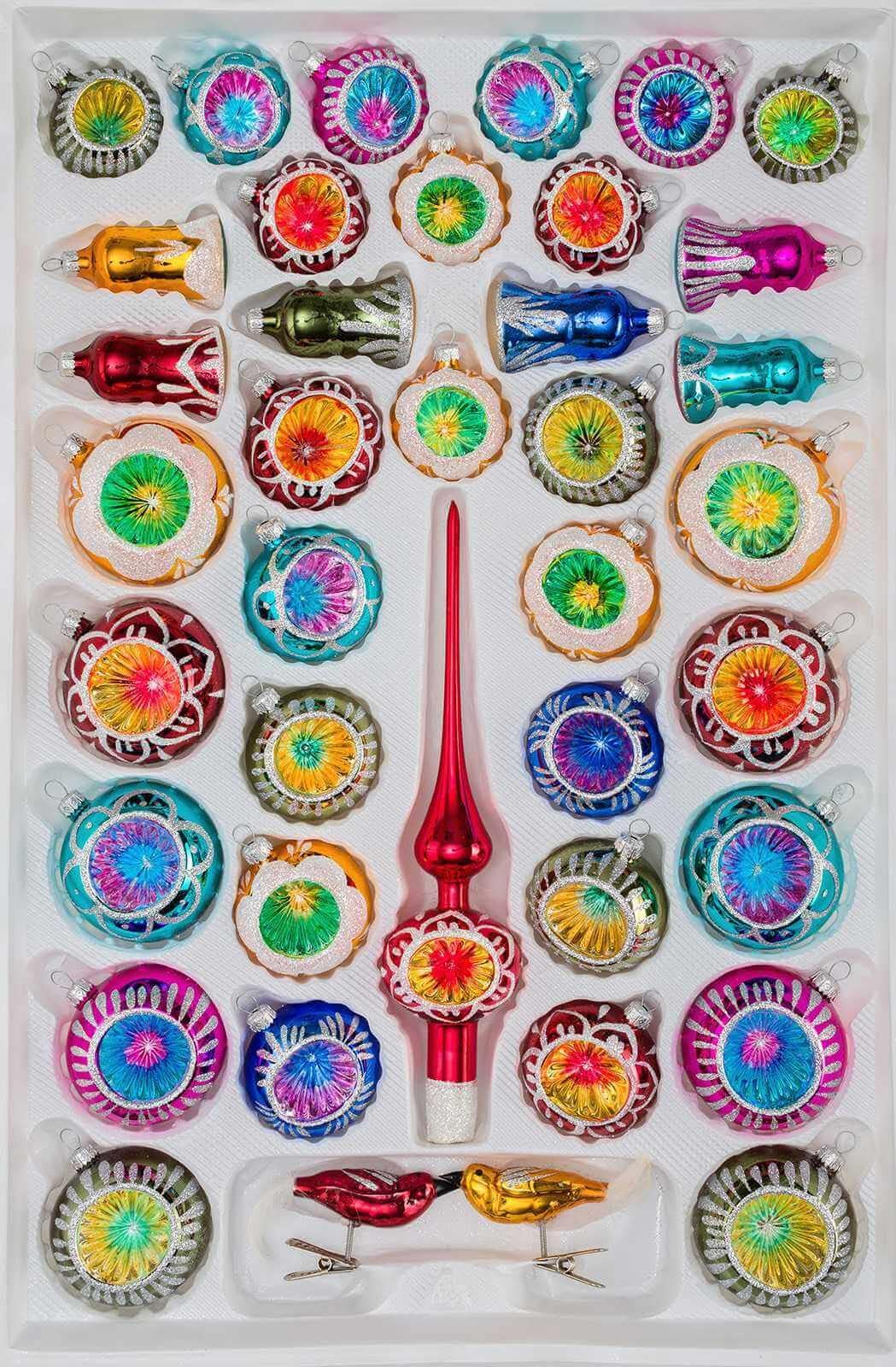 Ornement d'arbre - TWIDDLERS - Boules de Noël en Verre Vintage - 12 pièces - 4 cm - Multicolore
