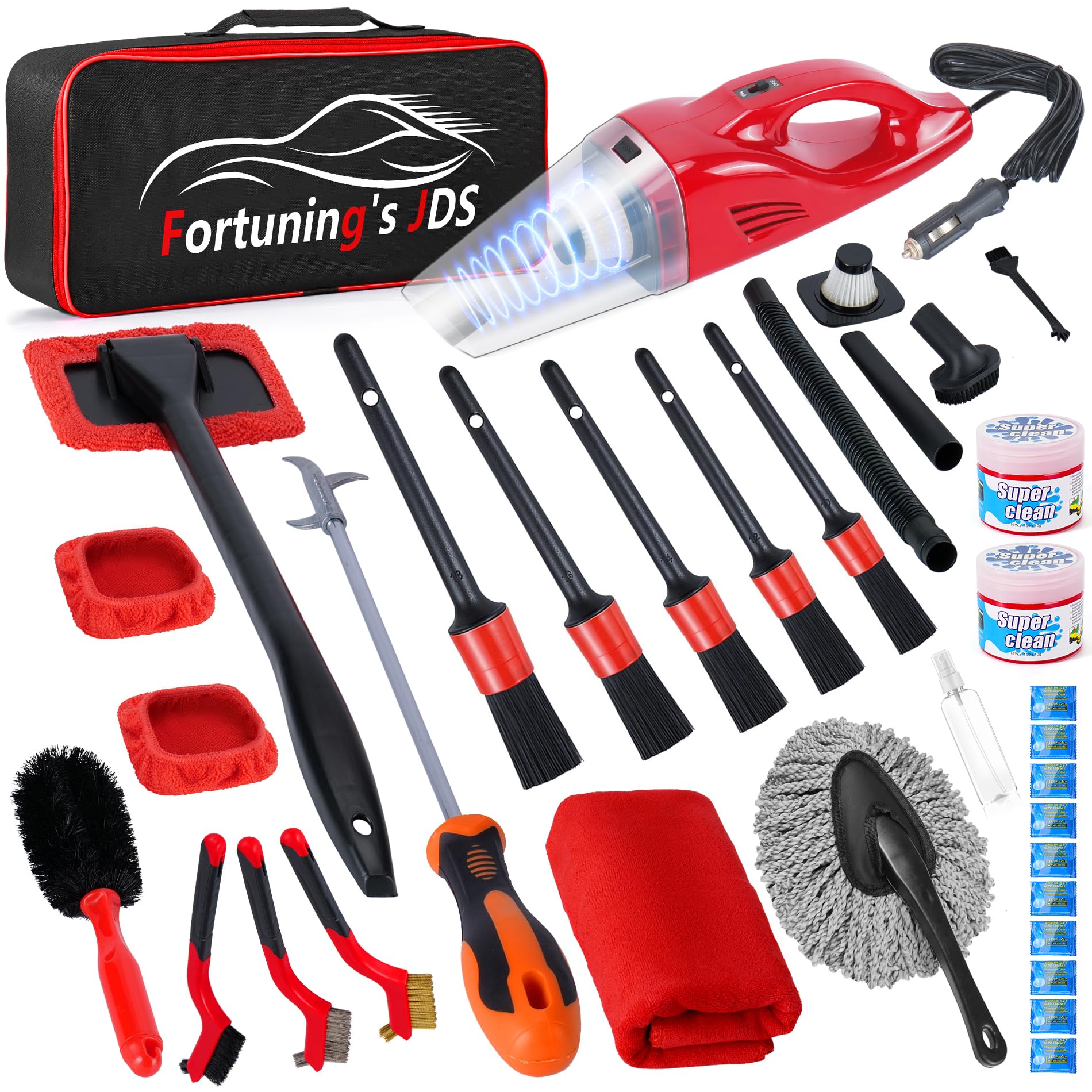 34PCS Car Detailing Kit Interior Cleaner, Car Cleaning Kit, Car Vacuum Car Interior Detailing Kit, Car Wash Kit Auto Detailing Brush Set Car Accessories for Motorcycle, Cars, Bikes, Wheels