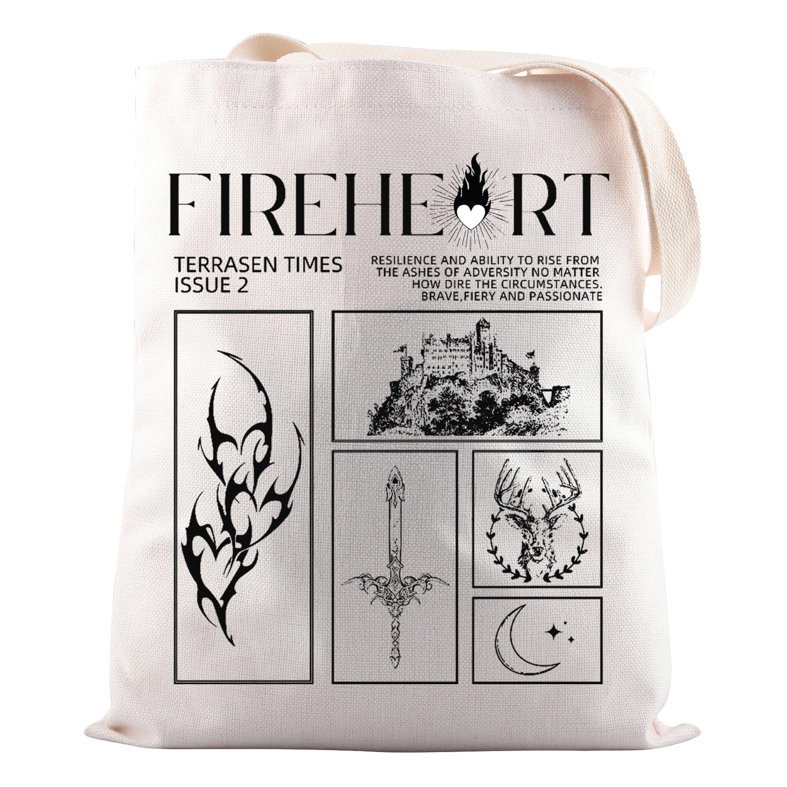 JNIAP Fantasy Novel Gift Throne Of Glass Bookish Merch Fireheart Aelin Tote Bag