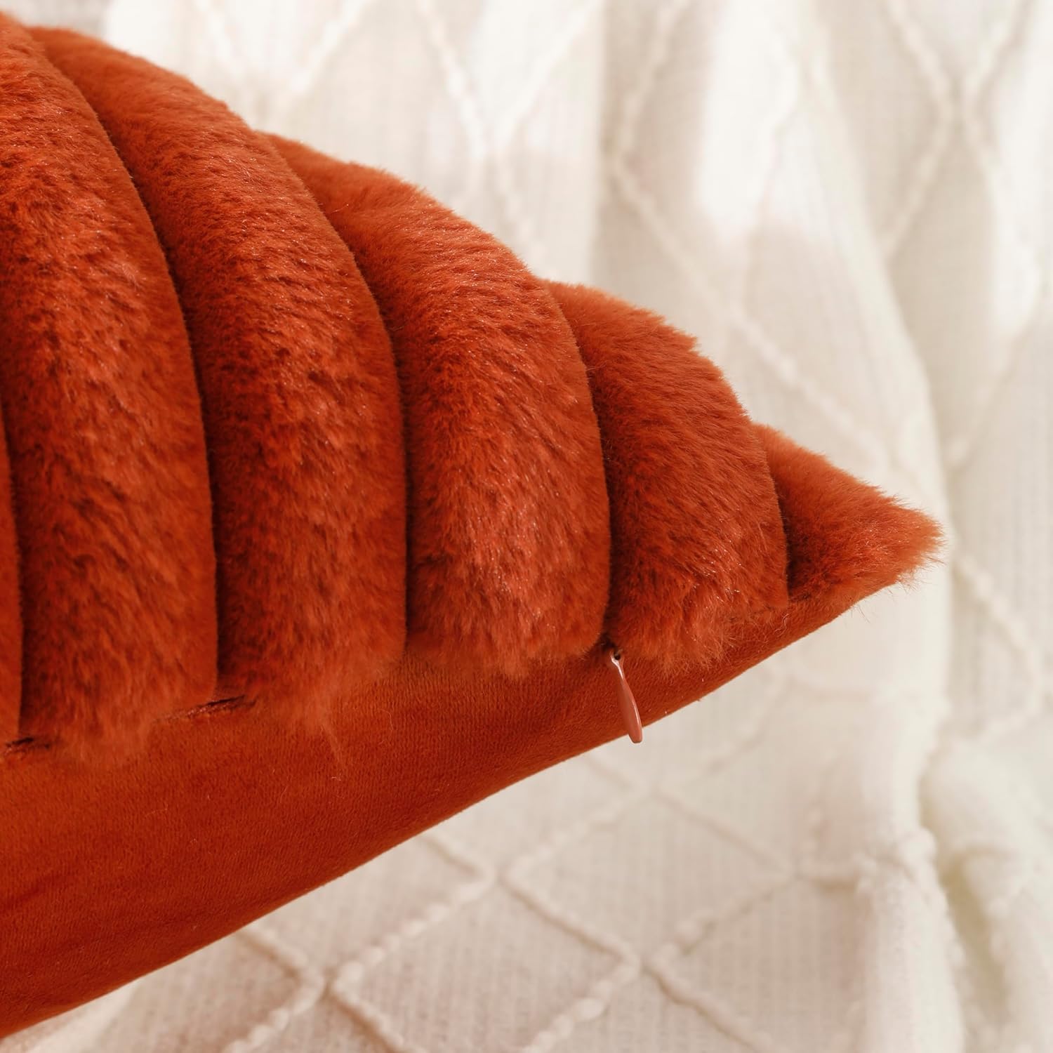 All Smiles Fall Throw Pillow Covers 24x24 Set of 2 Burnt Orange Faux Fur Soft Fluffy Velvet Cushion Case Autumn Thanksgiving Decoration Farmhouse Home Decor for Couch Bed Sofa Living Room,Boho Rust