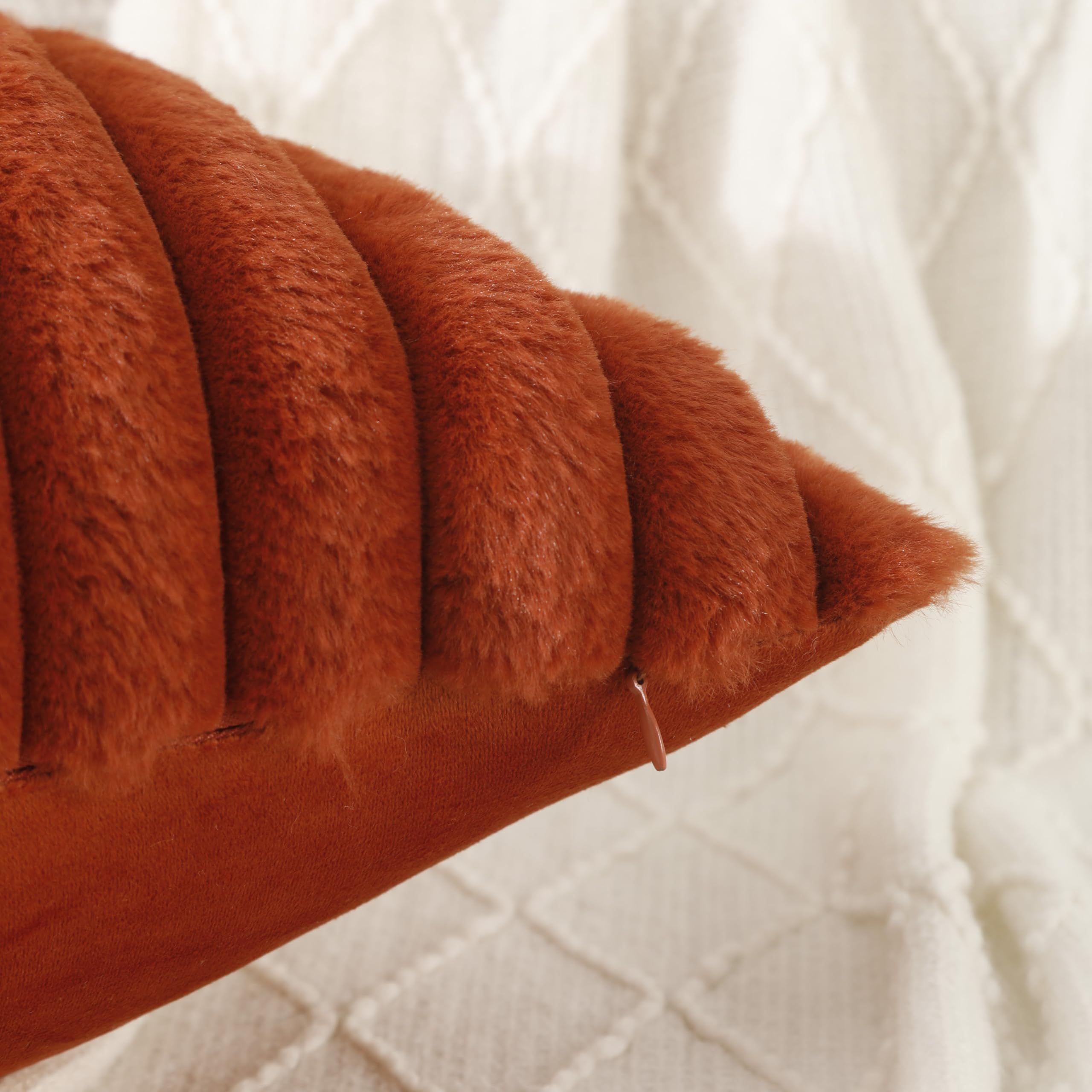 All Smiles Cushion Covers 45x45 cm Set of 2 Decorative Pillow Covers Faux Fur Soft Plush Striped Neutral Pillow case 18X18 Inch for Sofa Bed - Image 3