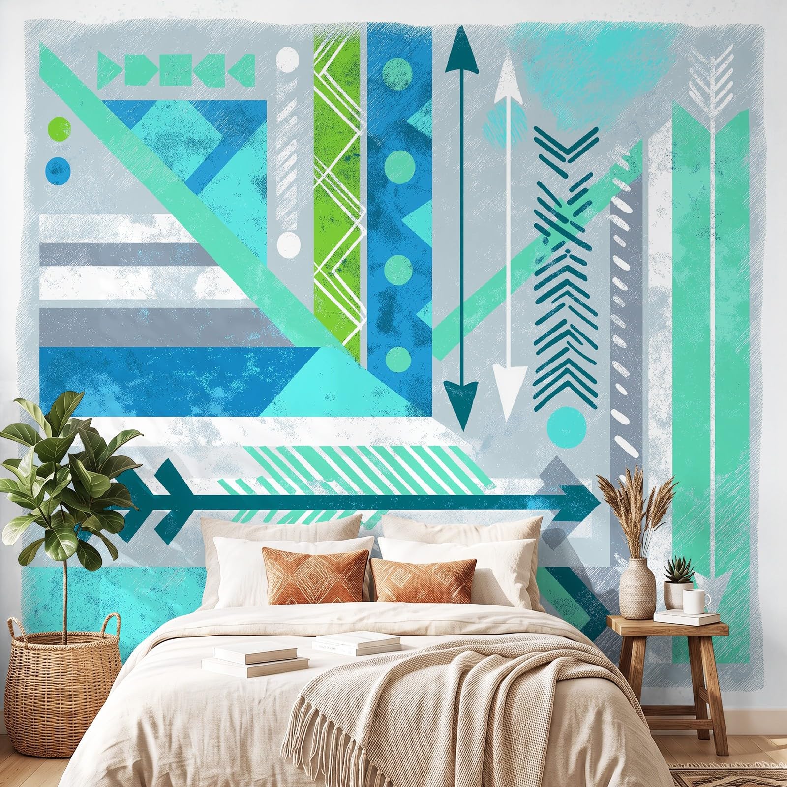 Boho Geométrico Flecha Papel pintado no tejido, Inspiración natural Revestimiento de pared Papel pintado para Pasillo, 450 x 315 cm de pared – Decorativo para sala de estar