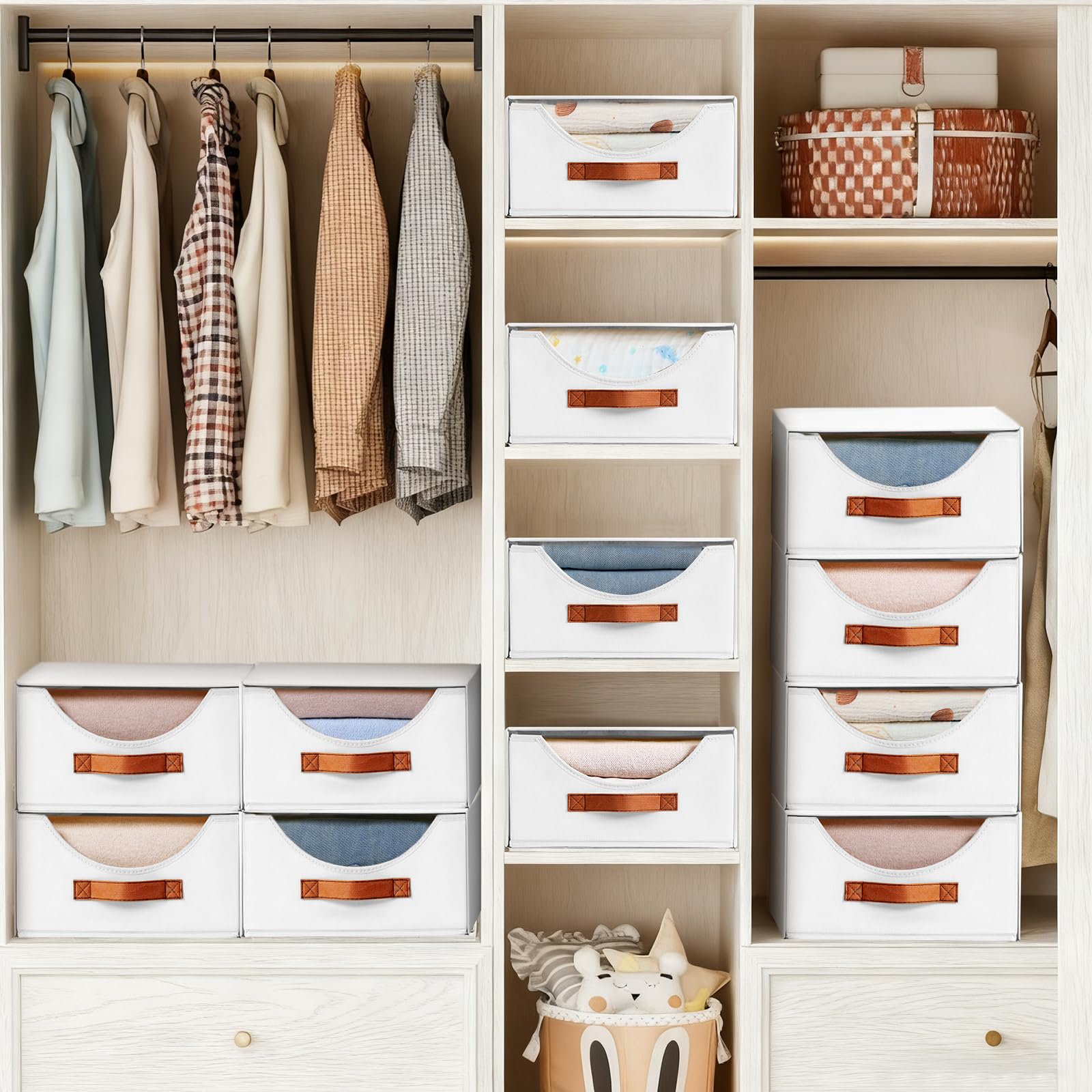 DIMJ Caisson Tiroir - Caisson de Rangement Lot de 4 Boîtes, Boite de Rangement Empilable, pour Chambre, Bureau, Détachable, Combinaison Libre, Blanc, 35 x 25 x 17 CM