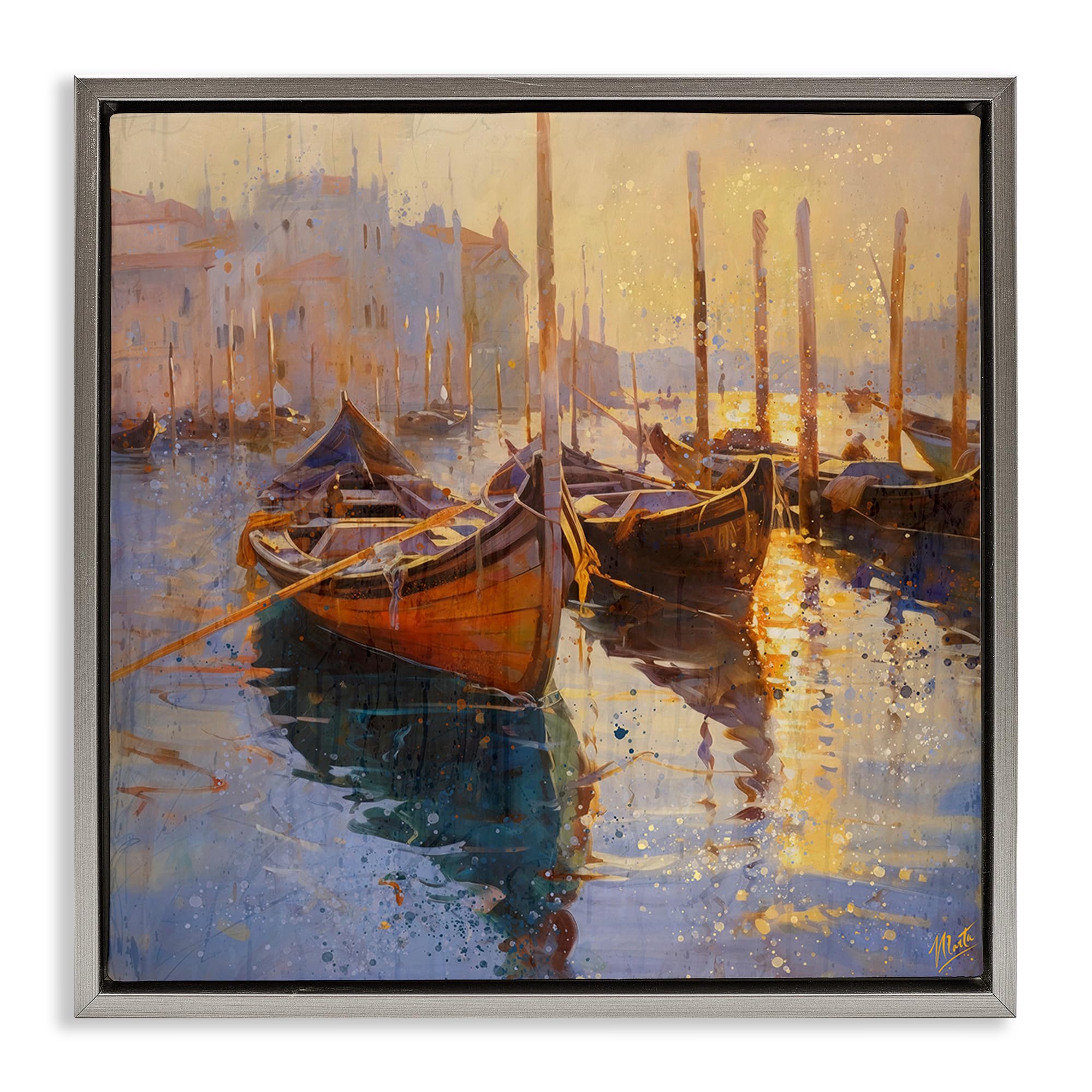 Stupell Industries Luster Gray (Matte) 'Speckled Venice Boats'| Floating Frame Canvas Art