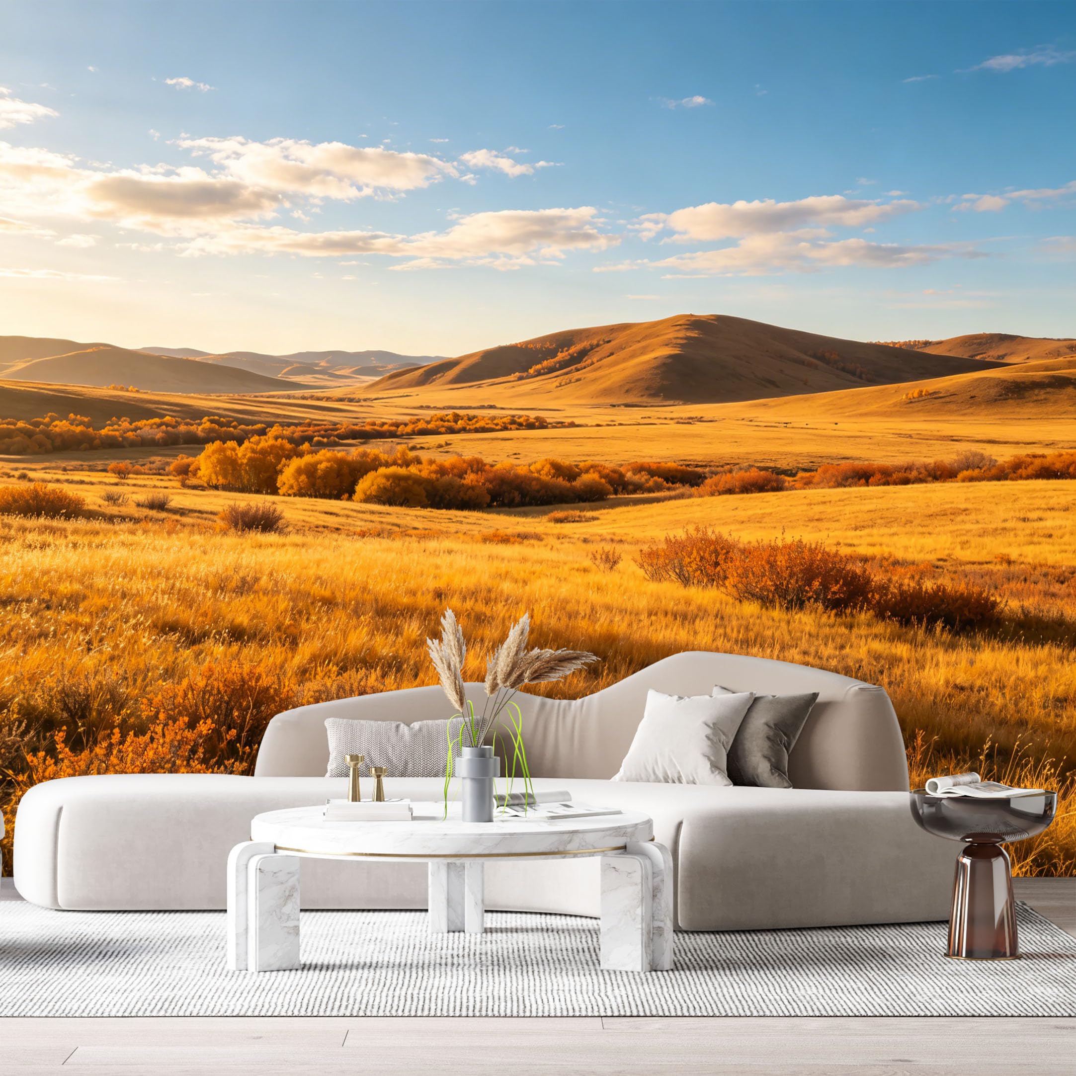 Custom Size Wall Murals Golden Meadow Landscape Autumn Hills Sunset Sky SelfAdhesive Wall Fabric Removable Large Wallpaper for Photo Living Room