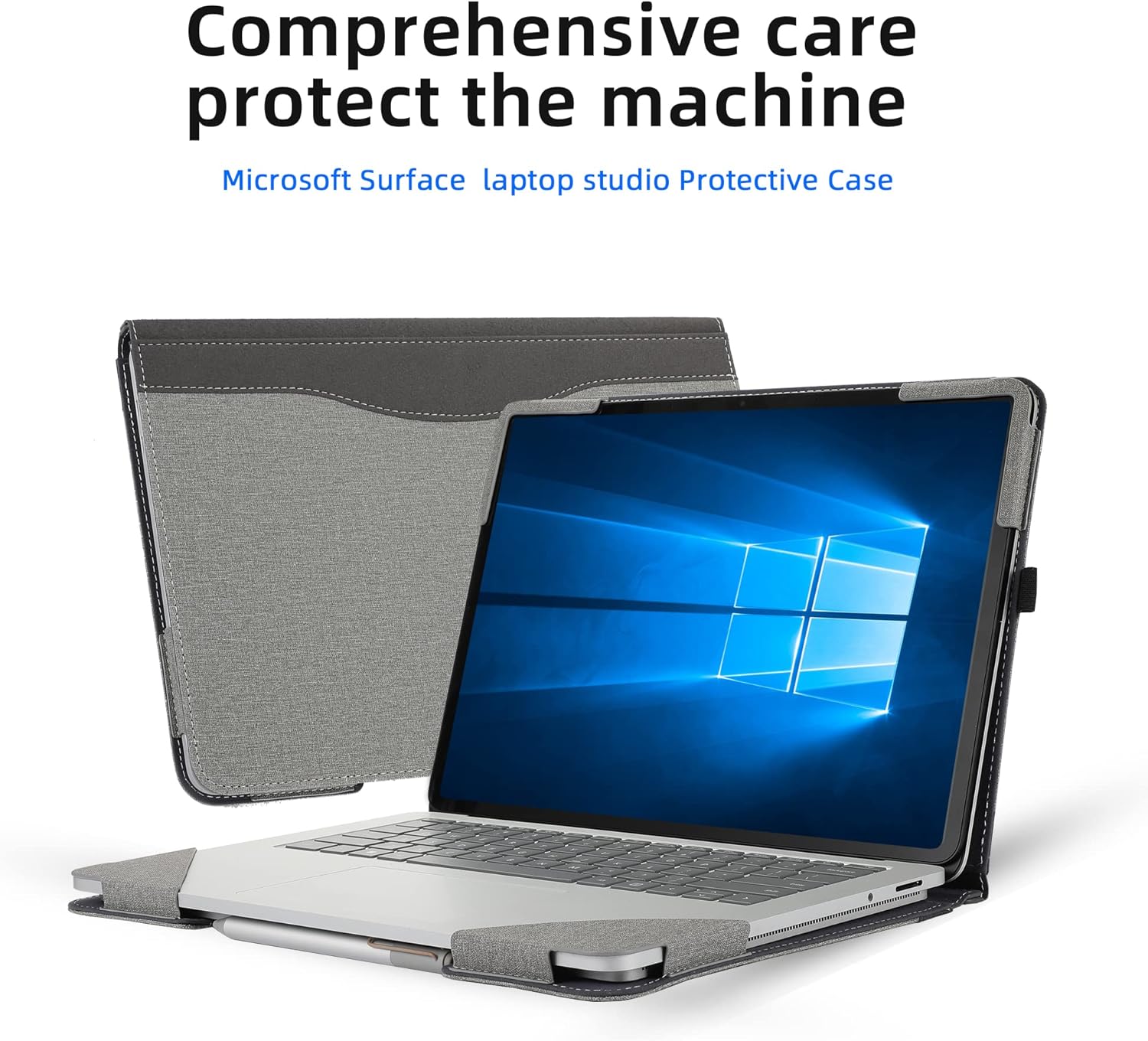 Microsoft Surface Laptop Studio 2-in-1 PU Leather Protective Shell - 14.4-inch Screen, Cotton Linen Pattern, Light Gray