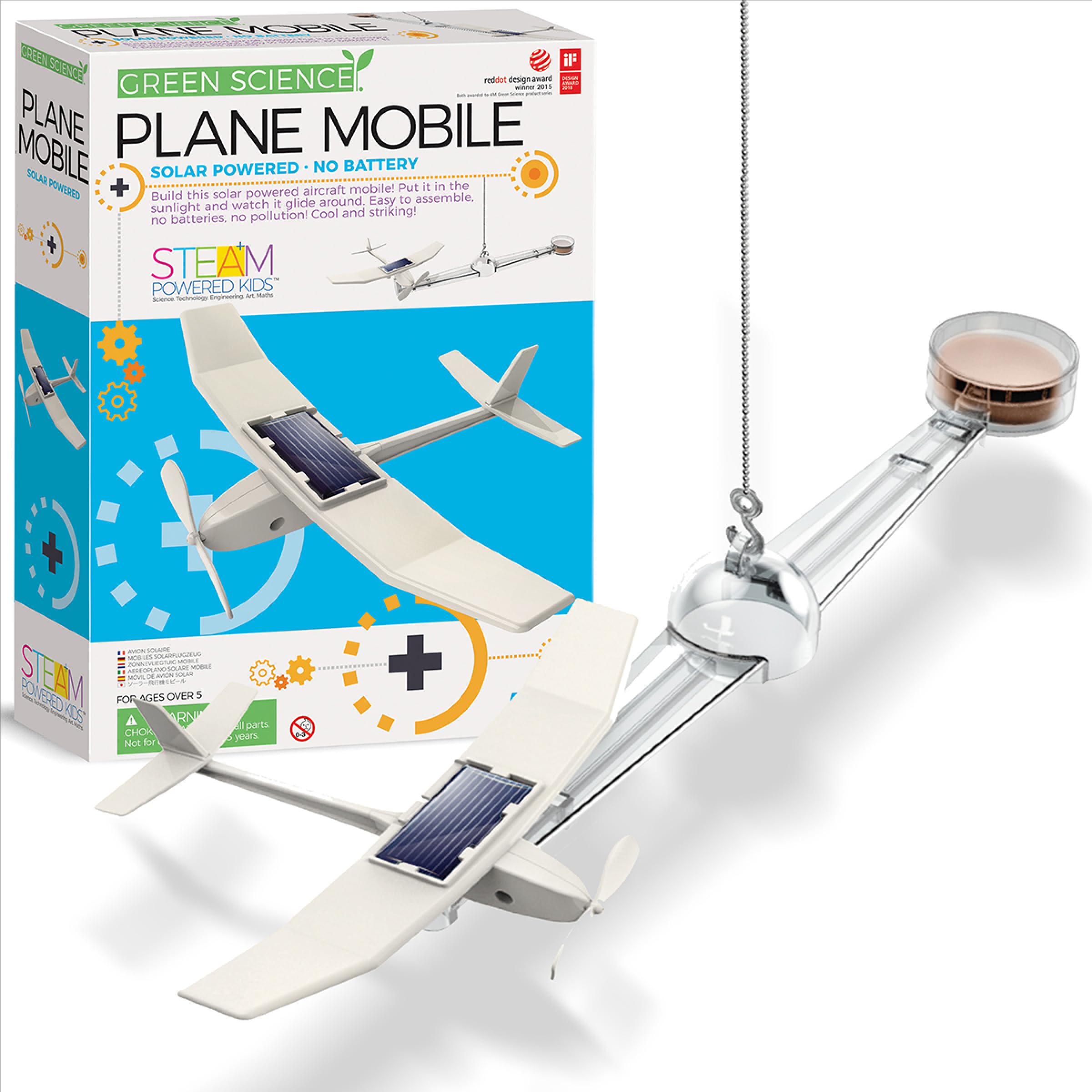 4M Green Science Avion Solaire Mobile – Kit STEM à Construire – Jouet Éducatif Énergie Solaire – Mobile Avion avec Panneau Solaire – Enfants 5+
