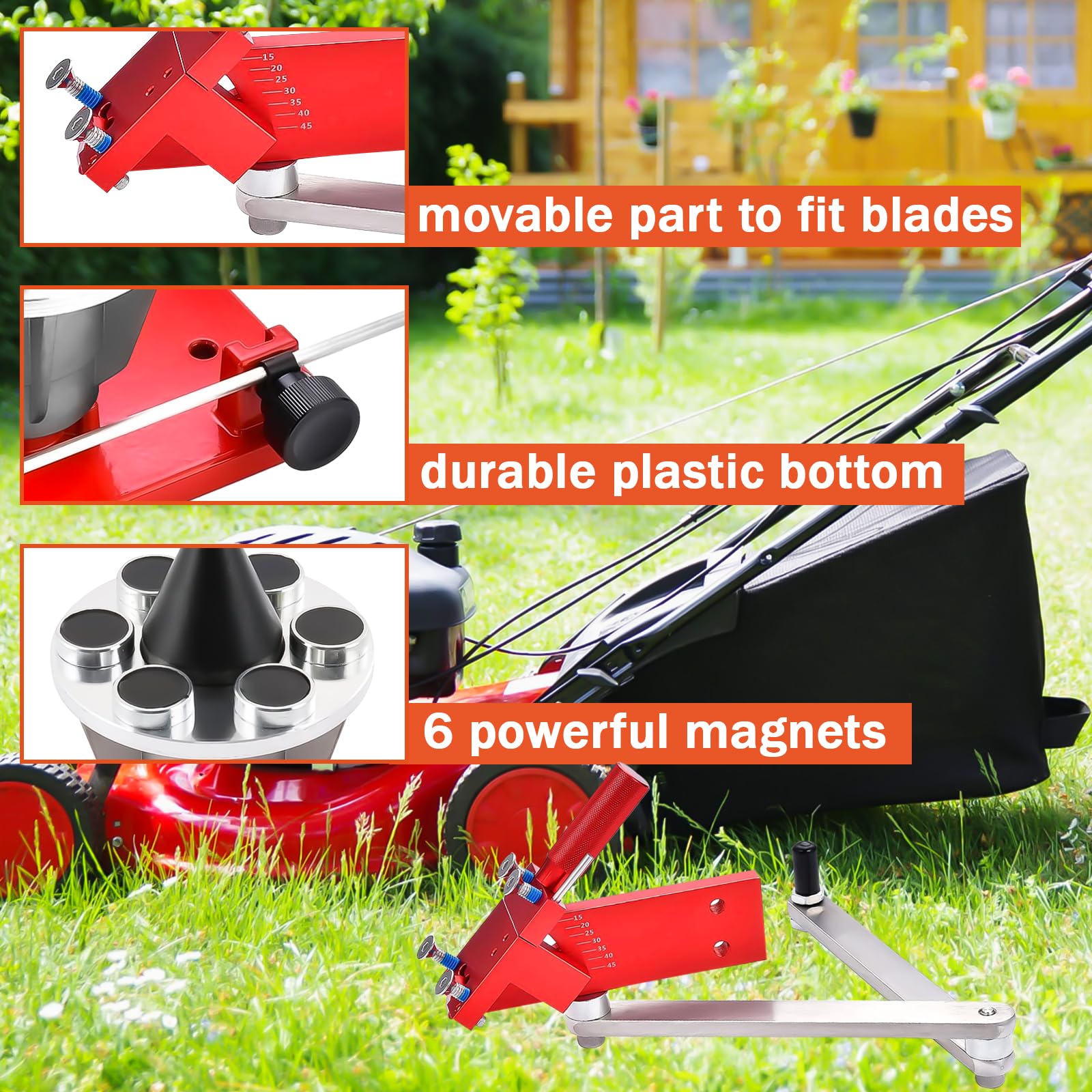 5005 - Afilador de cuchillas para cortacésped y equilibrador de cuchillas 42-047 de repuesto 339075B, equilibrador de cuchillas para cortacésped, soporte magnético para pared (rojo)